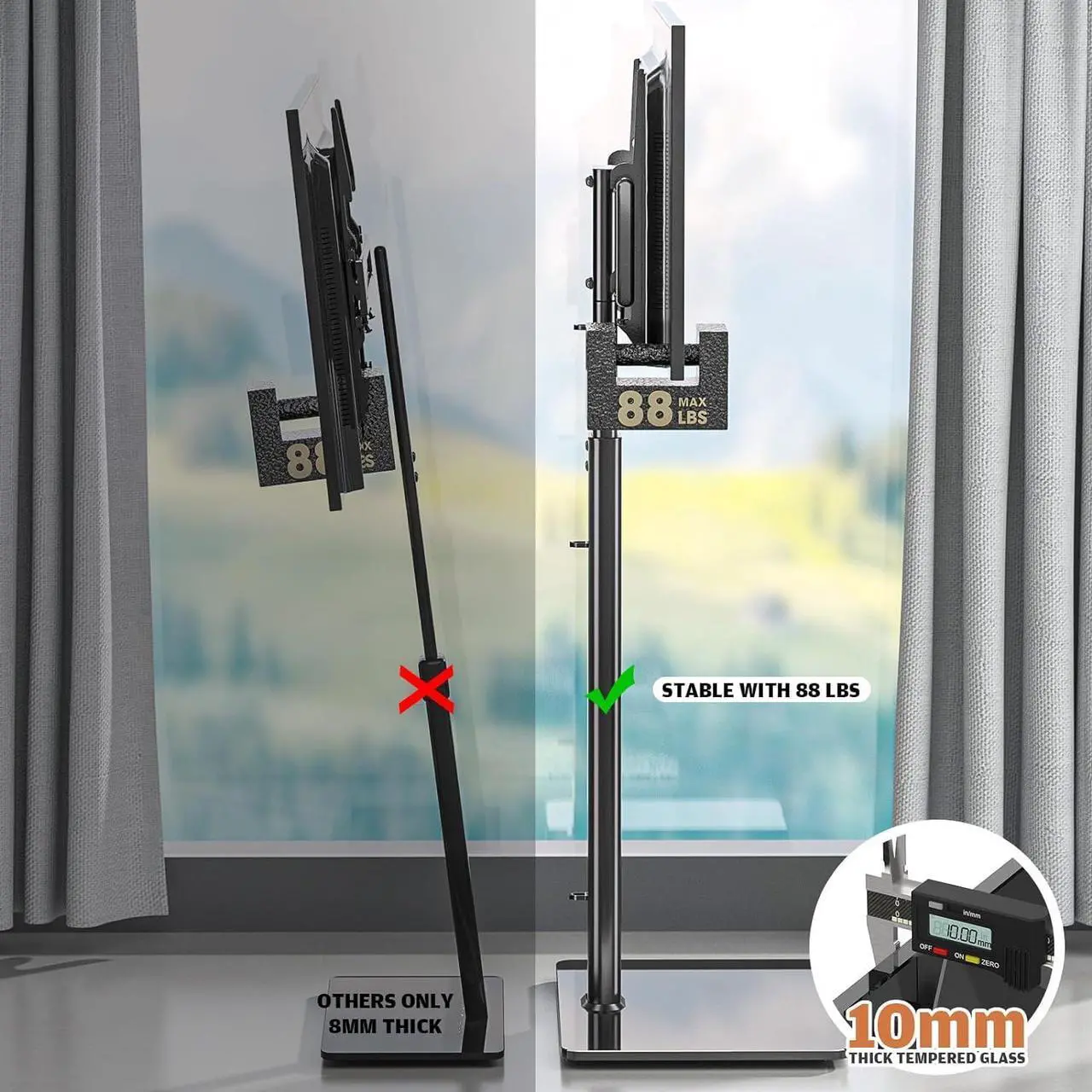 Alt view image 6 of 7 - Universal Floor TV Stand with Mount 80 Degree Swivel Height Adjustable and Space Saving Design for Most 27 to 65 inch LCD, LED OLED TVs, Perfect for Corner & Bedroom HT1002B