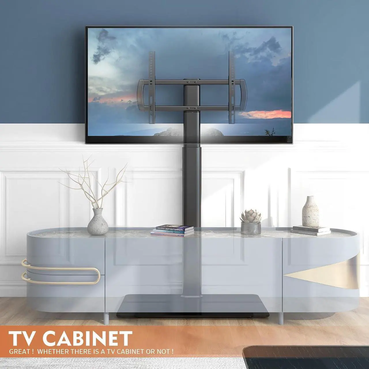 Alt view image 7 of 7 - Universal Floor TV Stand with Mount 80 Degree Swivel Height Adjustable and Space Saving Design for Most 27 to 65 inch LCD, LED OLED TVs, Perfect for Corner & Bedroom HT1002B