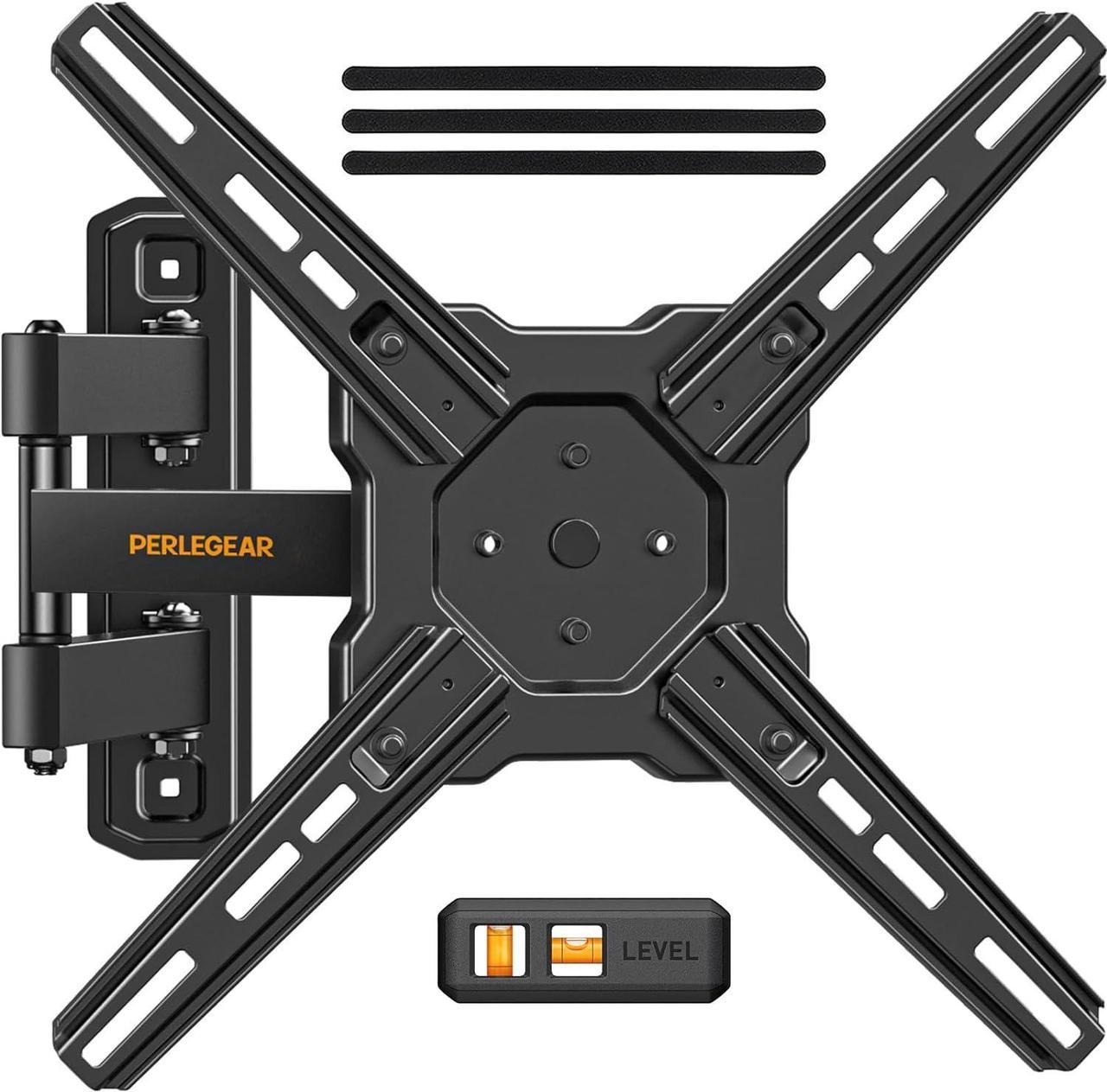 Perlegear Full Motion TV Wall Mount for Most 2650 Inch TVs, Max VESA 300 x 300mm, TV Monitor Wall Mount Bracket with Rotation, Swivel, Tilt, Extension and Leveling Adjustment, Holds up to 55 lbs