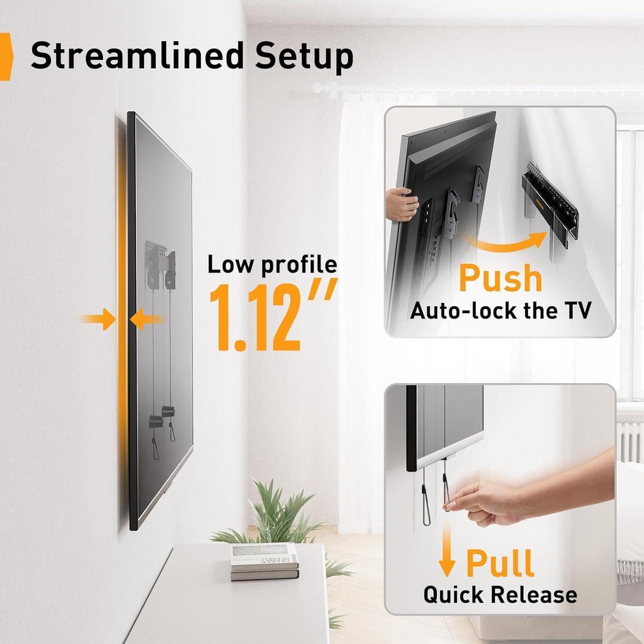 Alt view image 6 of 7 - Studless TV Wall Mount for Most 24-55 Inch TVs up to 100 lbs, No Stud TV Mount, Drywall TV Bracket with Max VESA 400x400mm, No Drill, Easy Install, Low Profile, PGMT7