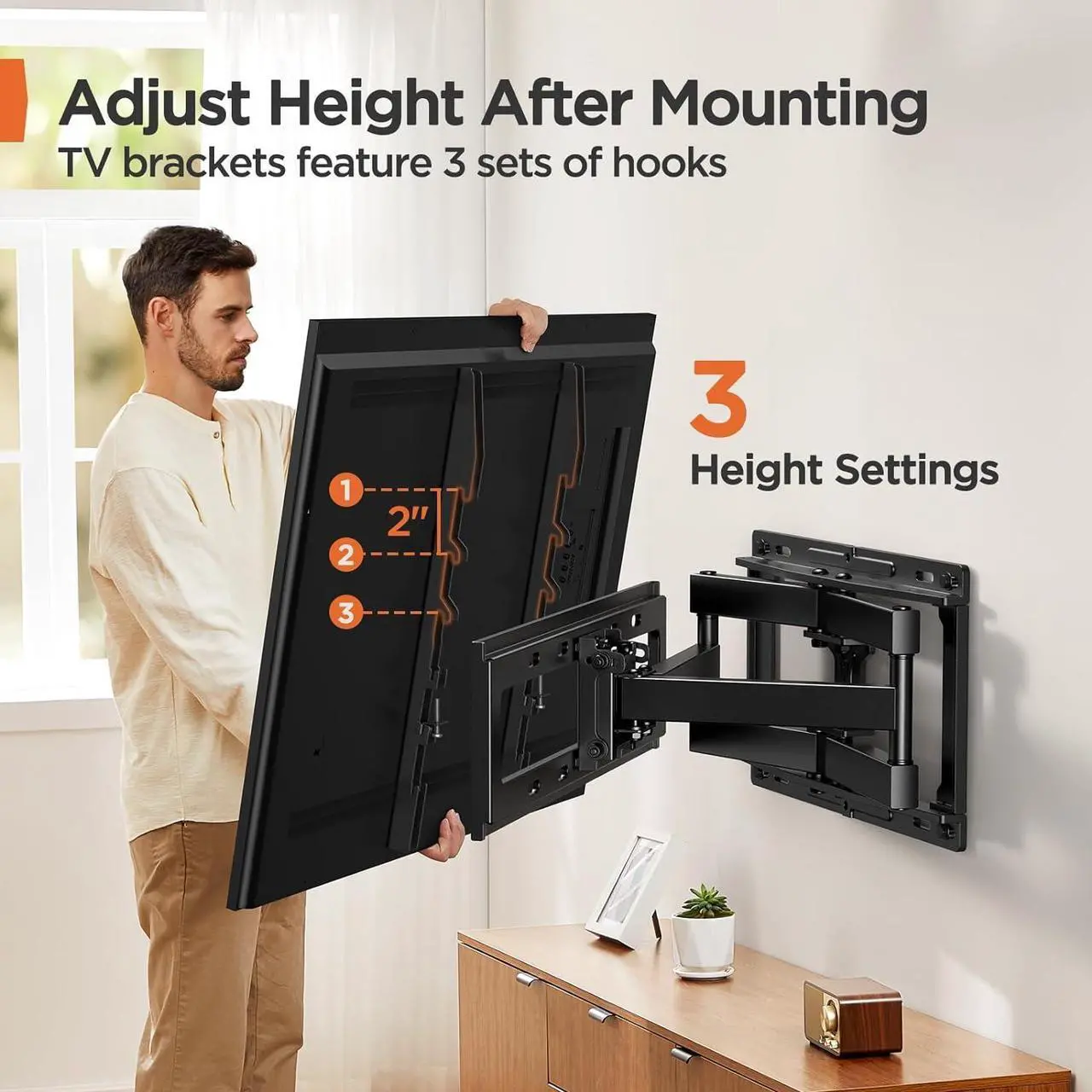Alt view image 4 of 7 - Perlegear Full Motion TV Wall Mount for 26-65 inch TVs, TV Bracket Supports Swivel Articulating Level Extension Tilt Arms, Max VESA 400x400mm up to 99lbs, 16" Wood Studs, PGMFK4