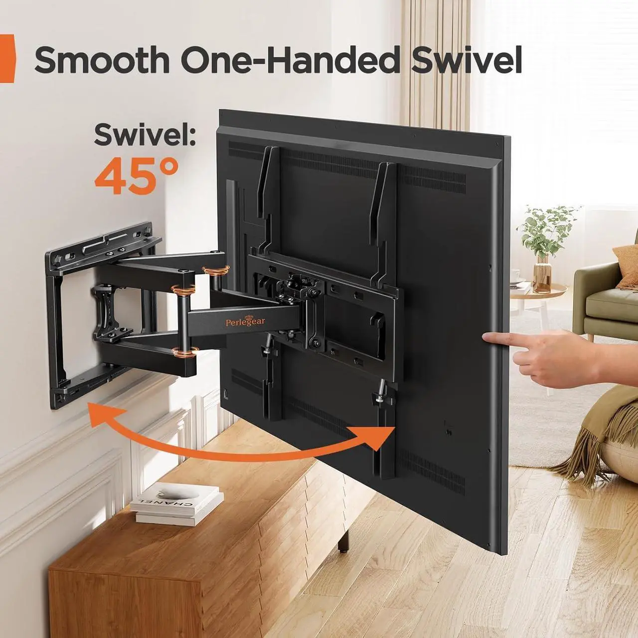 Alt view image 5 of 7 - Perlegear Full Motion TV Wall Mount for 26-65 inch TVs, TV Bracket Supports Swivel Articulating Level Extension Tilt Arms, Max VESA 400x400mm up to 99lbs, 16" Wood Studs, PGMFK4