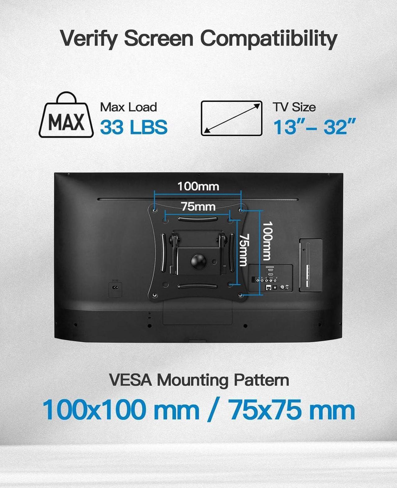 Alt view image 2 of 7 - Pipishell Full Motion TV Wall Mount Brackets Swivel Tilts Articulating Extension Fits Max VESA 100x100mm, Corner TV Mount for 13-32 Inches LED LCD Flat Curved Screen TVs Monitors, Single Stud