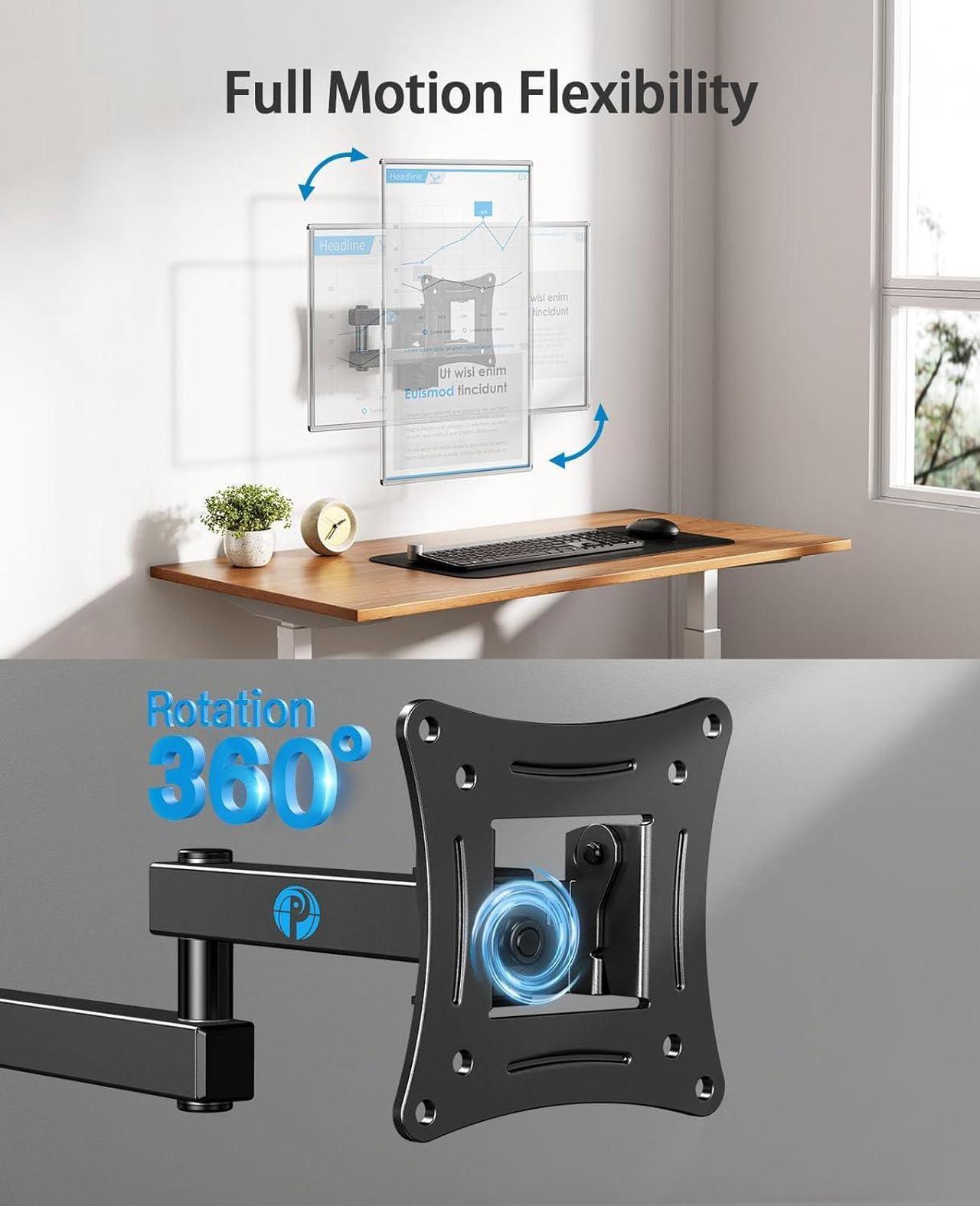 Alt view image 3 of 7 - Pipishell Full Motion TV Wall Mount Brackets Swivel Tilts Articulating Extension Fits Max VESA 100x100mm, Corner TV Mount for 13-32 Inches LED LCD Flat Curved Screen TVs Monitors, Single Stud
