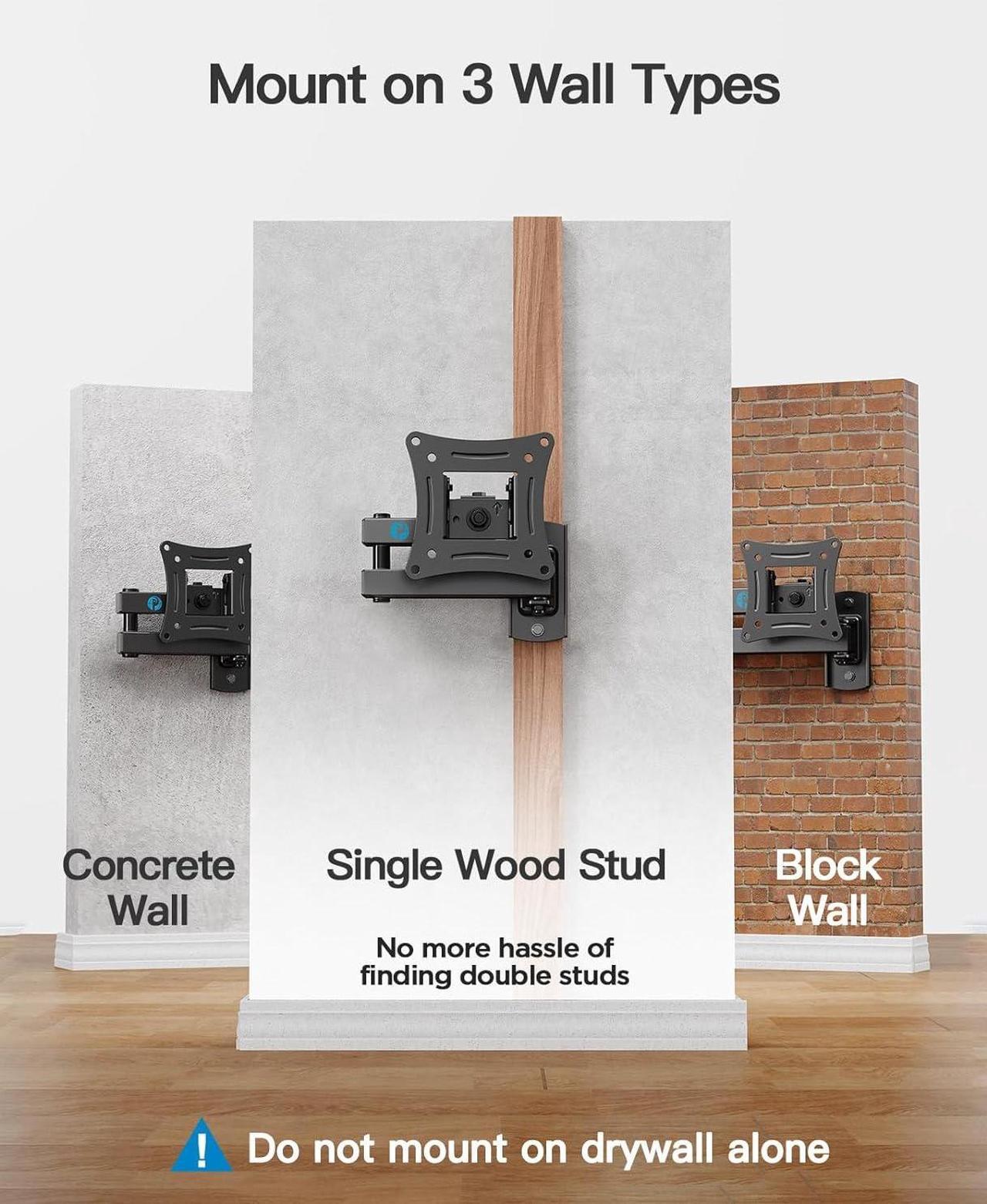 Alt view image 6 of 7 - Pipishell Full Motion TV Wall Mount Brackets Swivel Tilts Articulating Extension Fits Max VESA 100x100mm, Corner TV Mount for 13-32 Inches LED LCD Flat Curved Screen TVs Monitors, Single Stud
