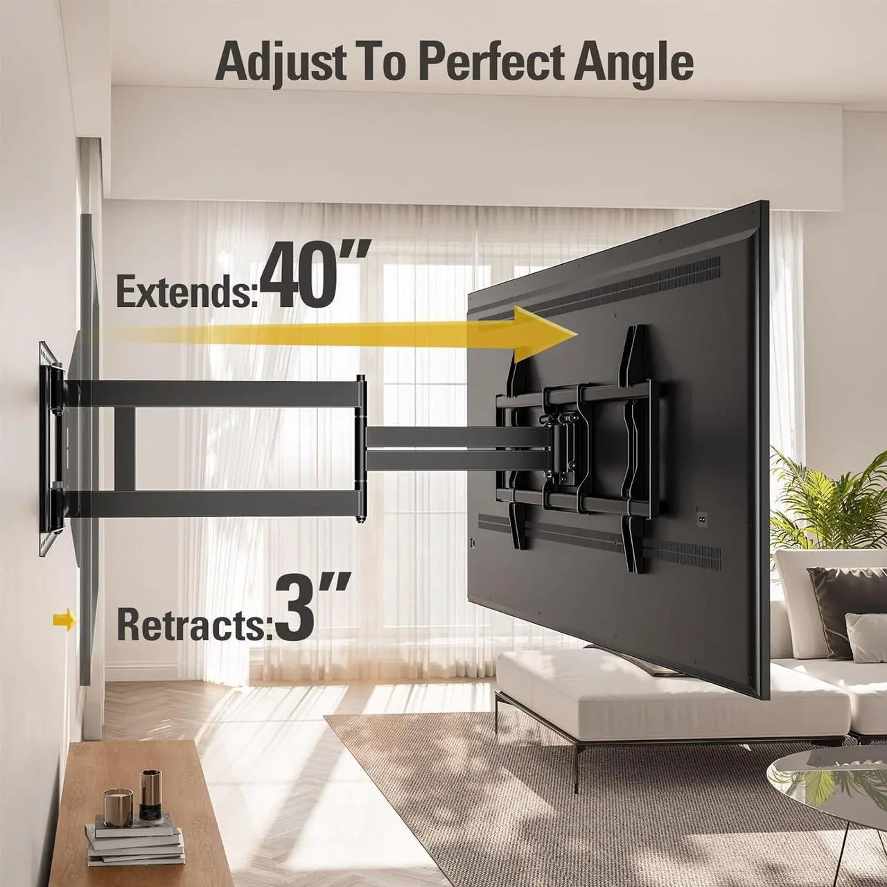 Alt view image 2 of 7 - Mounting Dream Long Arm TV Wall Mount for Most 42-90 Inch TV, 40 Inch Extension TV Mount Swivel and Tilt, Full Motion Mount Fits Max VESA 800x400mm, 150 lbs. Loading, 16,18, 24 Studs