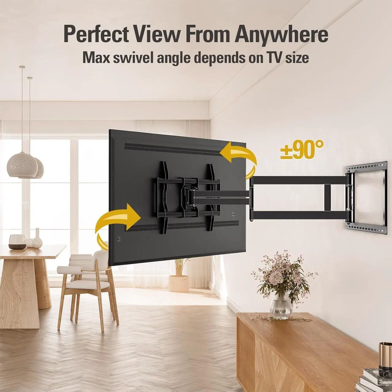 Alt view image 3 of 7 - Mounting Dream Long Arm TV Wall Mount for Most 42-90 Inch TV, 40 Inch Extension TV Mount Swivel and Tilt, Full Motion Mount Fits Max VESA 800x400mm, 150 lbs. Loading, 16,18, 24 Studs