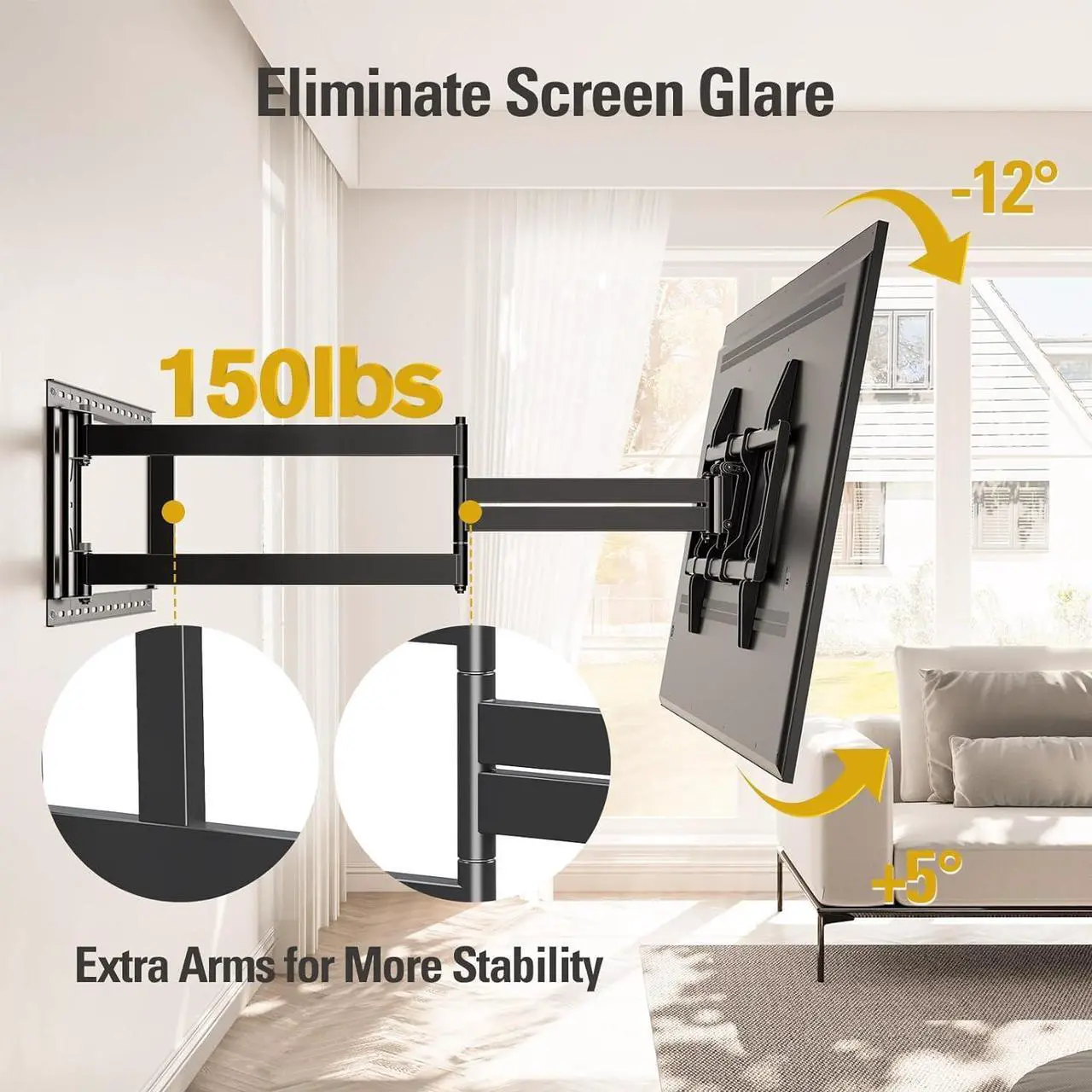 Alt view image 4 of 7 - Mounting Dream Long Arm TV Wall Mount for Most 42-90 Inch TV, 40 Inch Extension TV Mount Swivel and Tilt, Full Motion Mount Fits Max VESA 800x400mm, 150 lbs. Loading, 16,18, 24 Studs