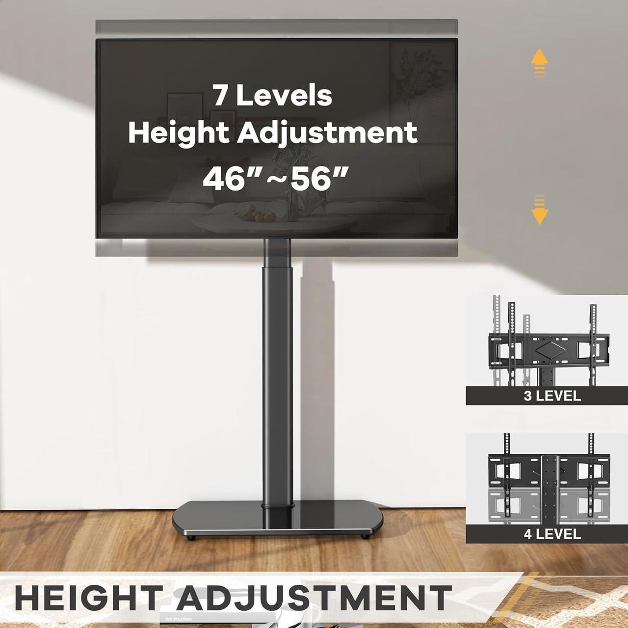Alt view image 3 of 7 - TAVR Floor TV Stand with Swivel Mount for Most 26 to 65 Inch LCD LED OLED Plasma Flat/Curved Screen TVs, Height Adjustable Skinny TV Stand with Cable Management, Black