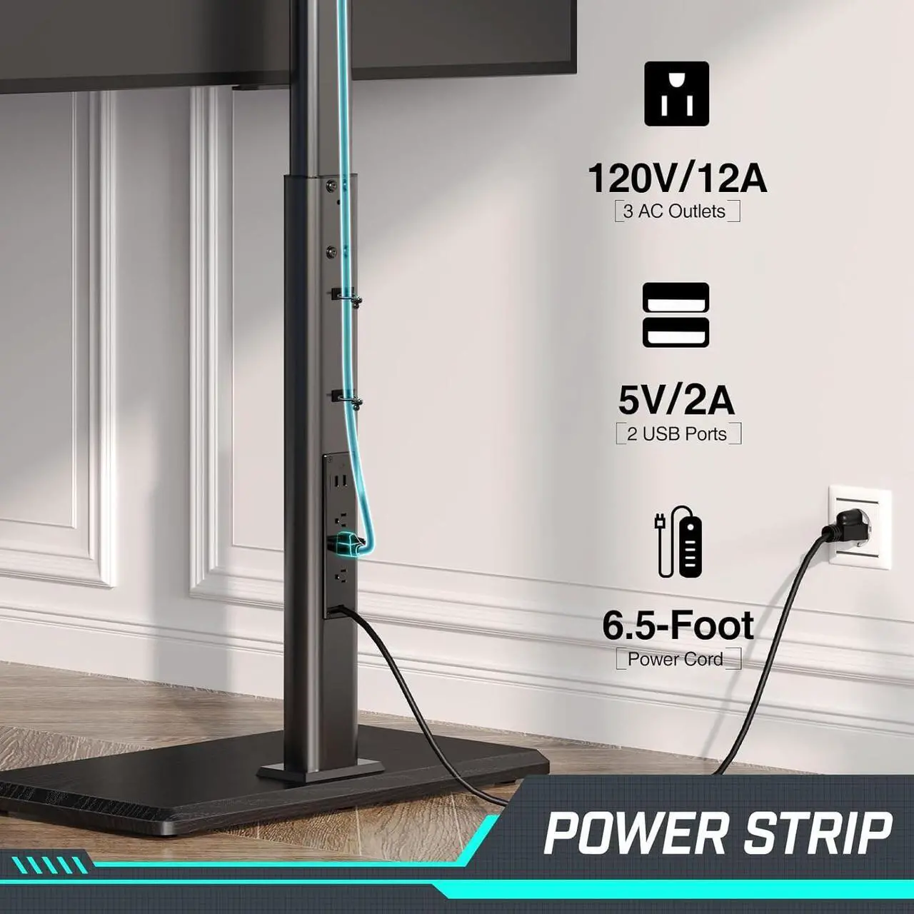 Alt view image 5 of 7 - Greenstell TV Stand with Power Outlet, Universal Floor TV Stand for 32-75 inch TVs, Height Adjustable, Swivel Tall TV Stand with Wood Base, Holds up to 110 LBs, Max VESA 600x400mm