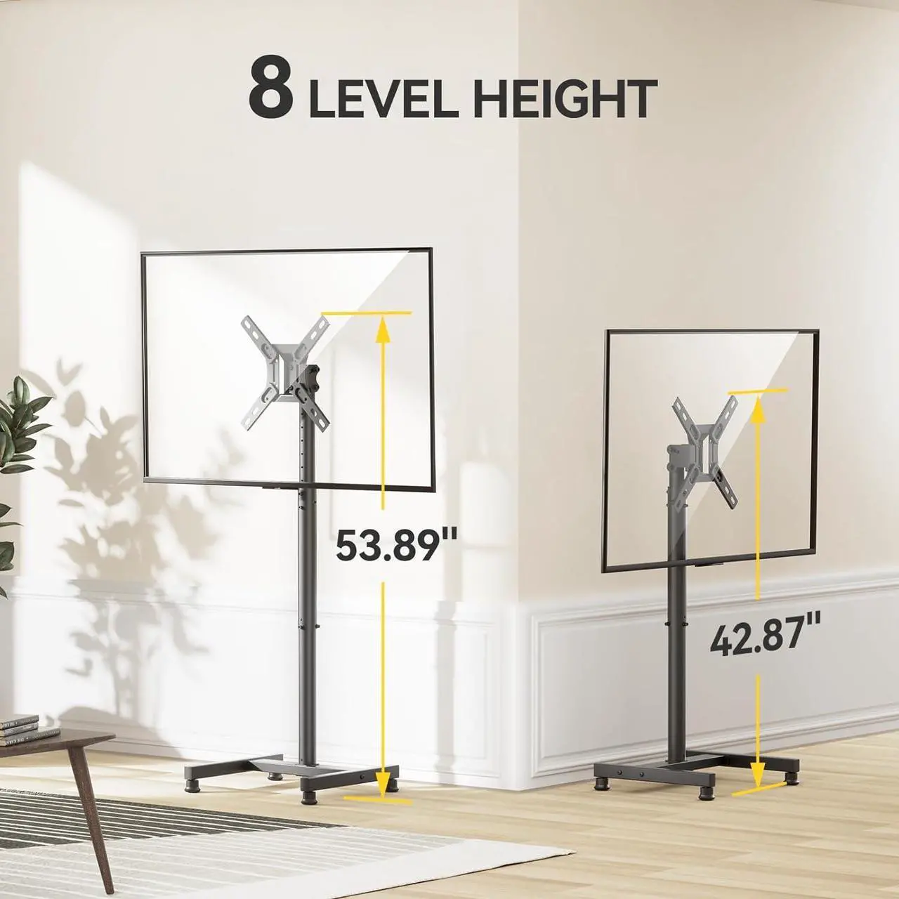 Alt view image 2 of 7 - AM alphamount TV Floor Stand for 13-50 inch Flat/Curved TVs up to 44 lbs, 8 Level Height Adjustable Monitor Floor TV Stand with VESA 200x200, Portable TV Mount Stand for Living Room, Bedroom, Office