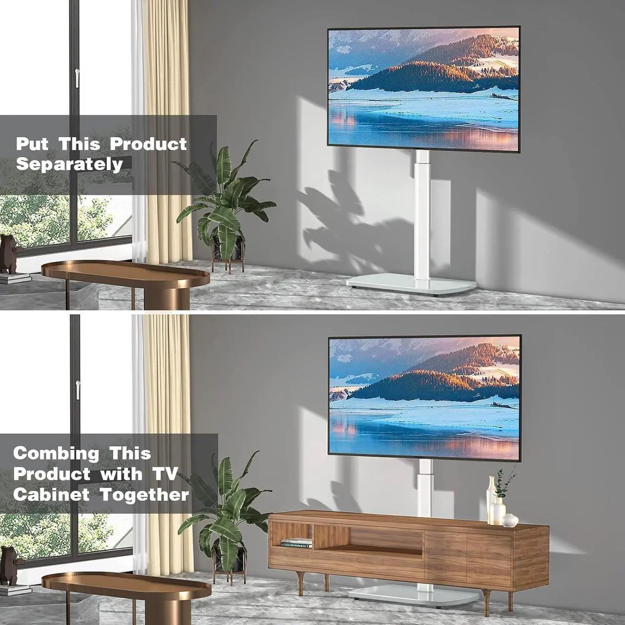 Alt view image 2 of 7 - TAVR Floor TV Stand with Swivel Mount for Most 26 to 65 Inch LCD LED OLED Plasma Flat/Curved Screen TVs, Height Adjustable Skinny TV Stand with Cable Management, White