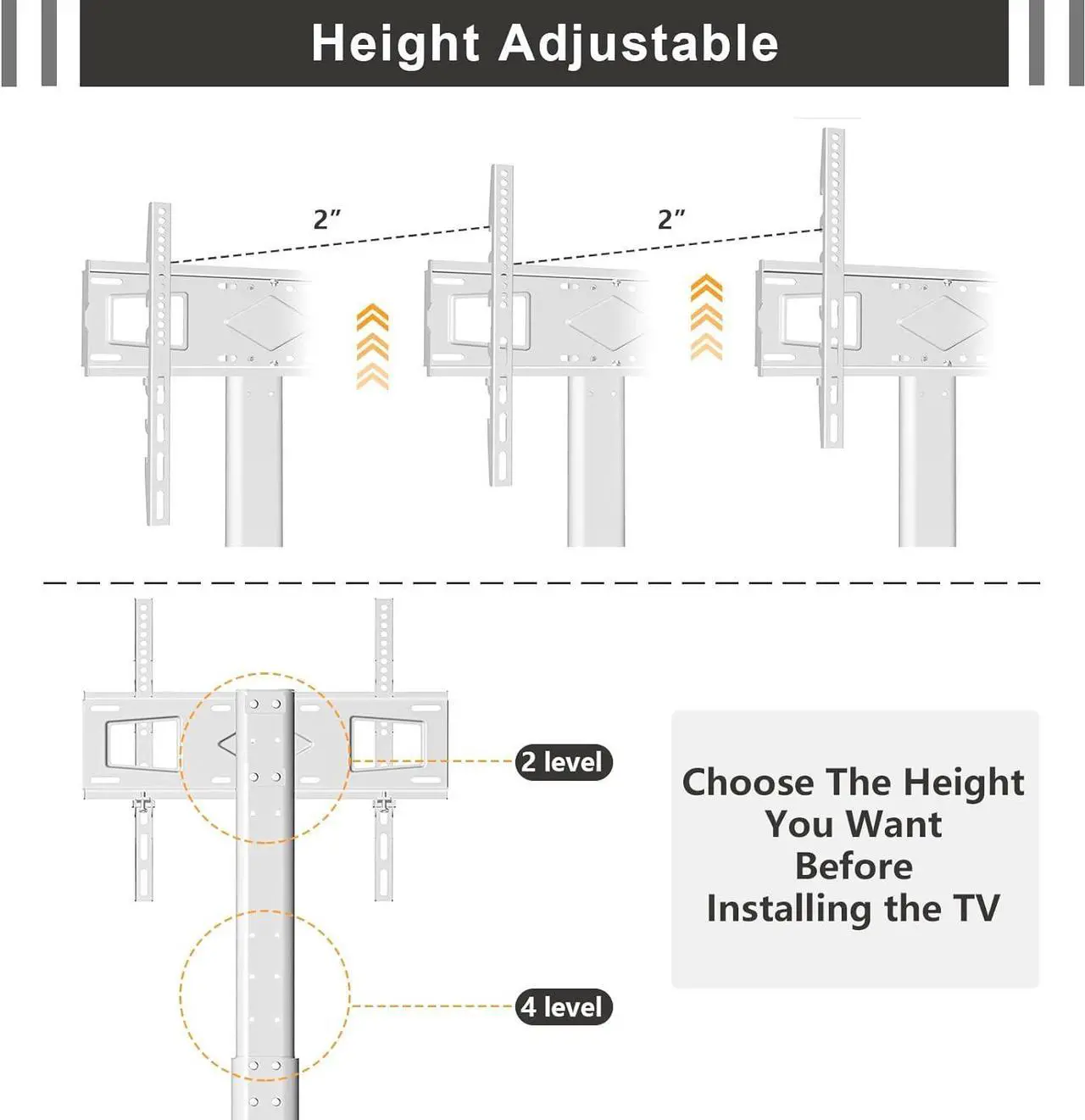 Alt view image 5 of 7 - TAVR Floor TV Stand with Swivel Mount for Most 26 to 65 Inch LCD LED OLED Plasma Flat/Curved Screen TVs, Height Adjustable Skinny TV Stand with Cable Management, White