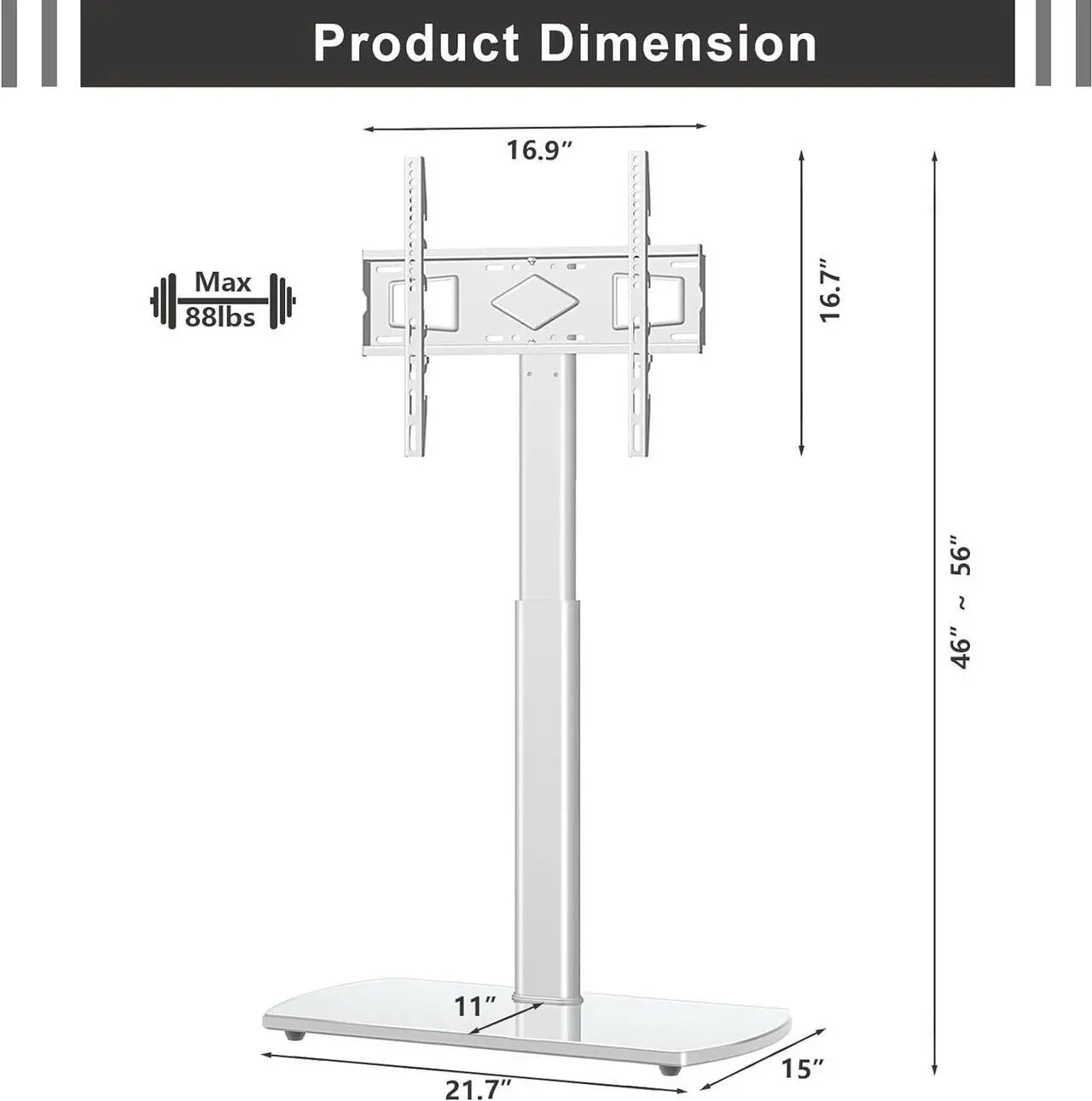 Alt view image 6 of 7 - TAVR Floor TV Stand with Swivel Mount for Most 26 to 65 Inch LCD LED OLED Plasma Flat/Curved Screen TVs, Height Adjustable Skinny TV Stand with Cable Management, White
