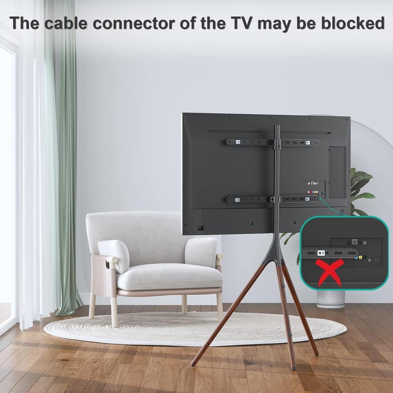 Alt view image 3 of 7 - WALI Tripod TV Stand, Modern Easel TV Stand for 45 to 65 inch Screens, Portable TV Floor Stand with Beech Wood Legs Stand, Height Adjustable Corner TV Mount for Home, Studio,Office (TFS001XL), Black