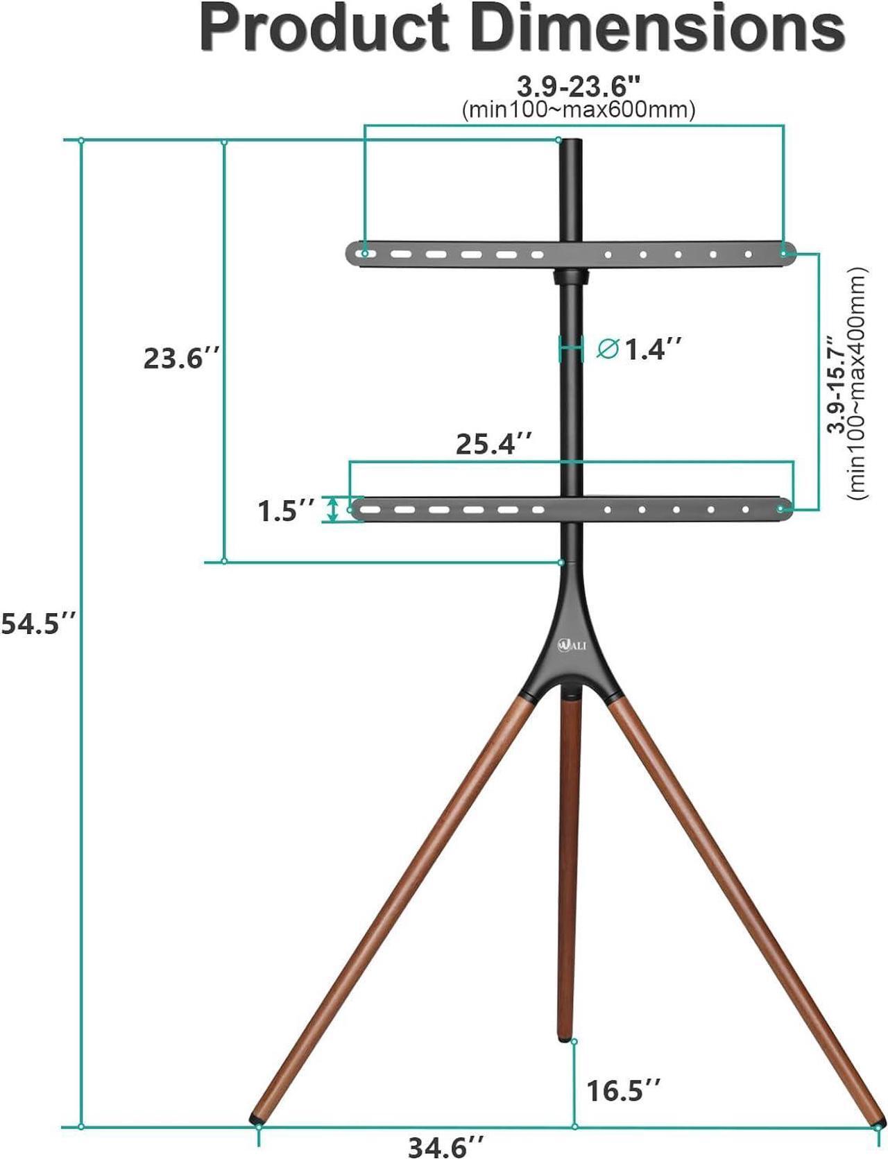 Alt view image 4 of 7 - WALI Tripod TV Stand, Modern Easel TV Stand for 45 to 65 inch Screens, Portable TV Floor Stand with Beech Wood Legs Stand, Height Adjustable Corner TV Mount for Home, Studio,Office (TFS001XL), Black