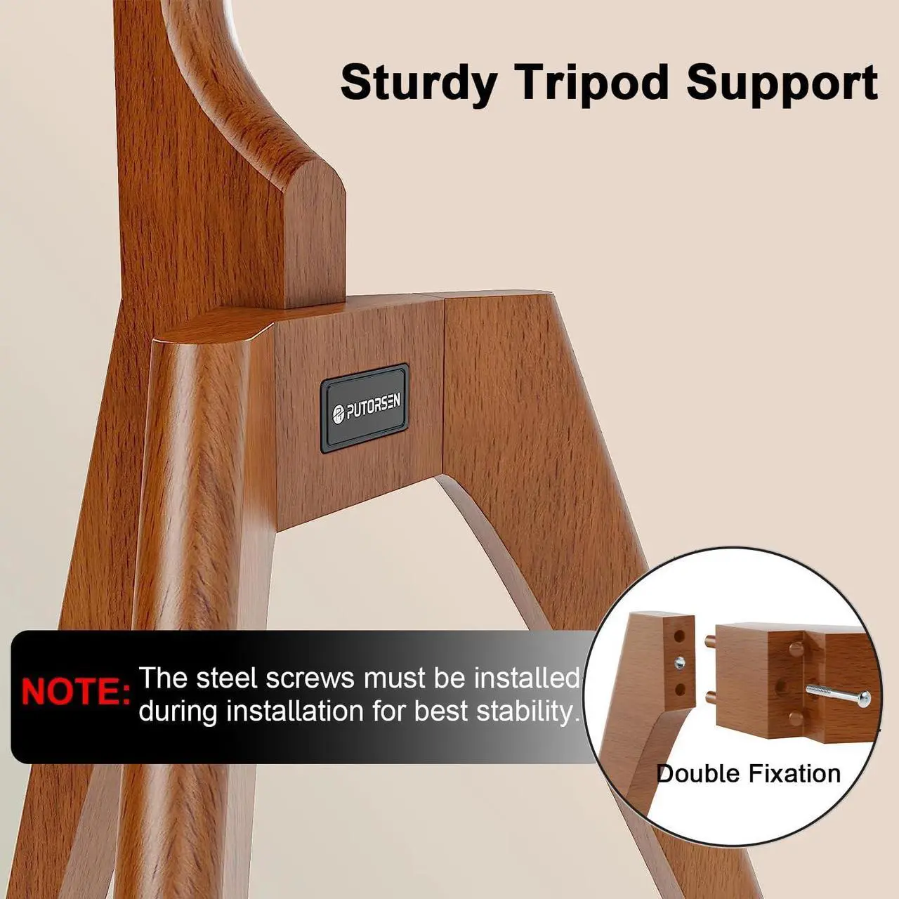 Alt view image 6 of 7 - PUTORSEN Premium Wood Easel TV Stand, Adjustable TV Tripod Stand for 45-65 Inch LED LCD Screen, Swivel TV Floor Stand with Top TV Shelf and Magnetic Concealed Cable Management, Max Load 88lbs, Walnut