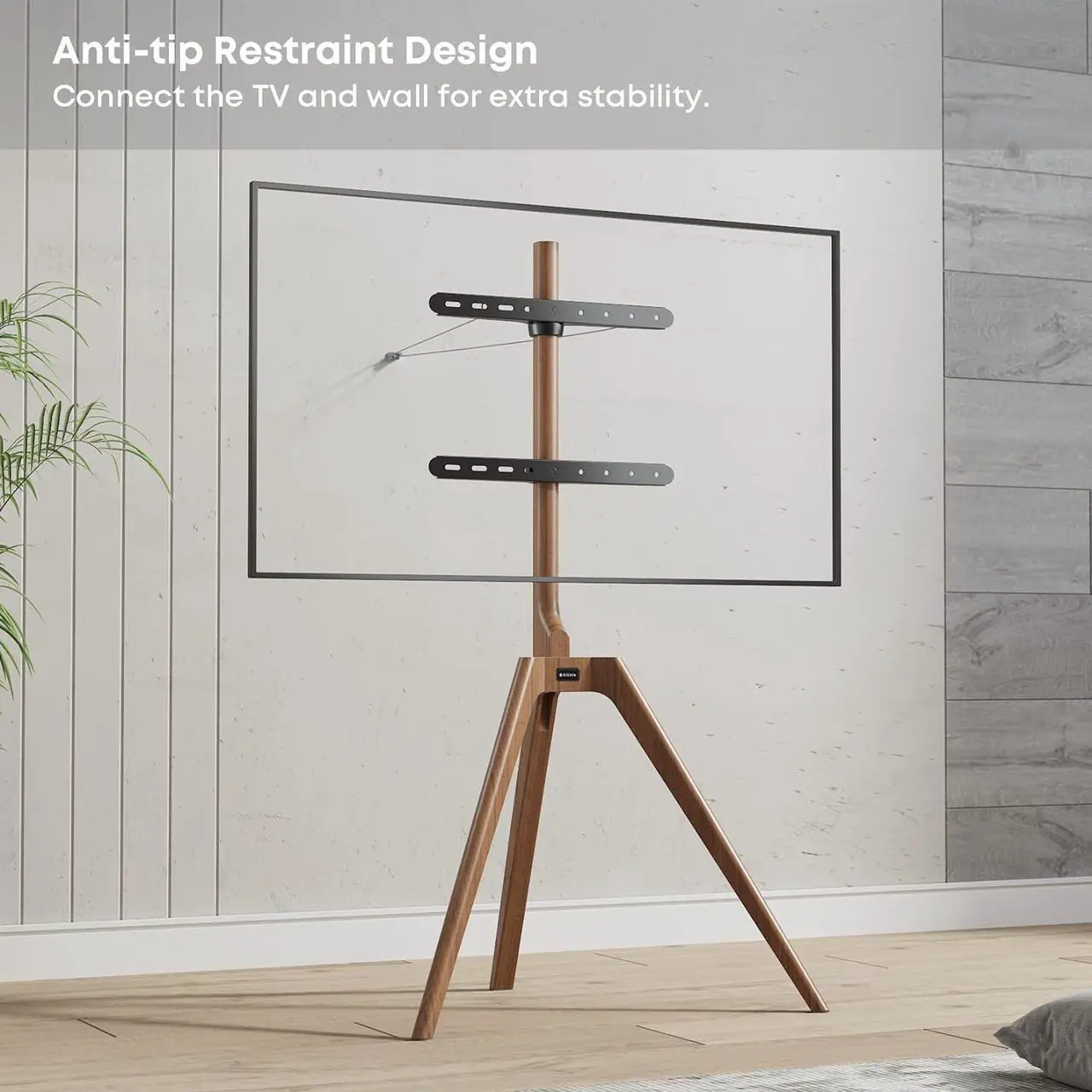 Alt view image 7 of 7 - PUTORSEN Premium Wood Easel TV Stand, Adjustable TV Tripod Stand for 45-65 Inch LED LCD Screen, Swivel TV Floor Stand with Top TV Shelf and Magnetic Concealed Cable Management, Max Load 88lbs, Walnut