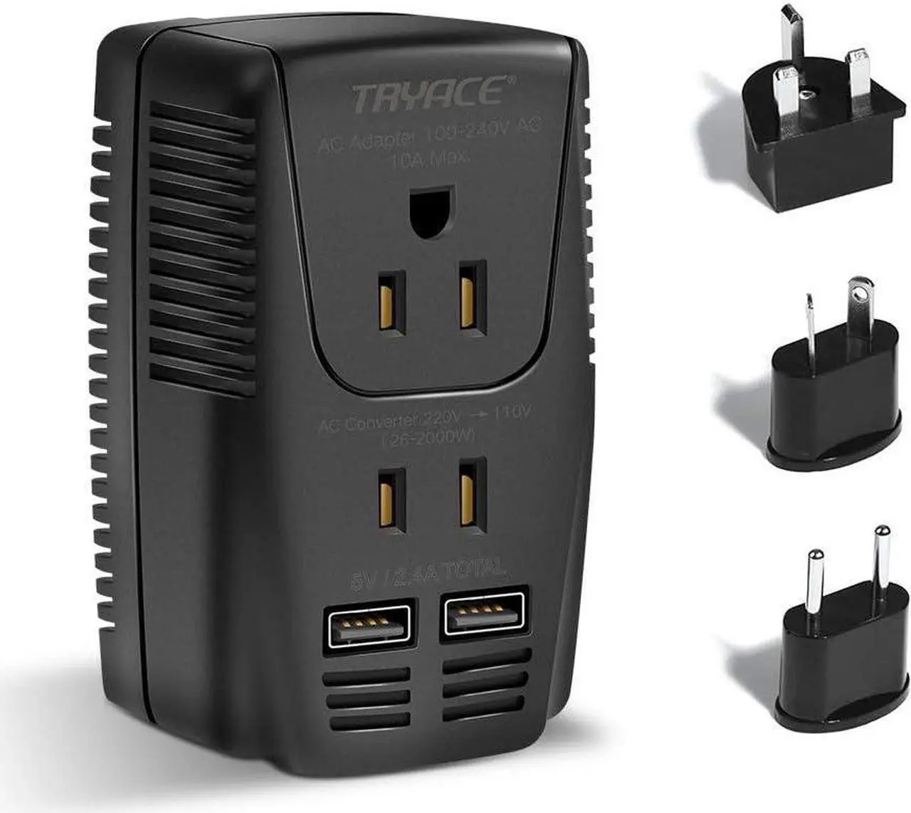 Main image of 2000W 220V to 110V Voltage Converter Step Down Voltage for Hair Dryer,Straightener,Curling Iron,Cell Phone Power Converter with 2-Port USB and UK/AU/US/EU 10A Plug Adapter (Black-Write)