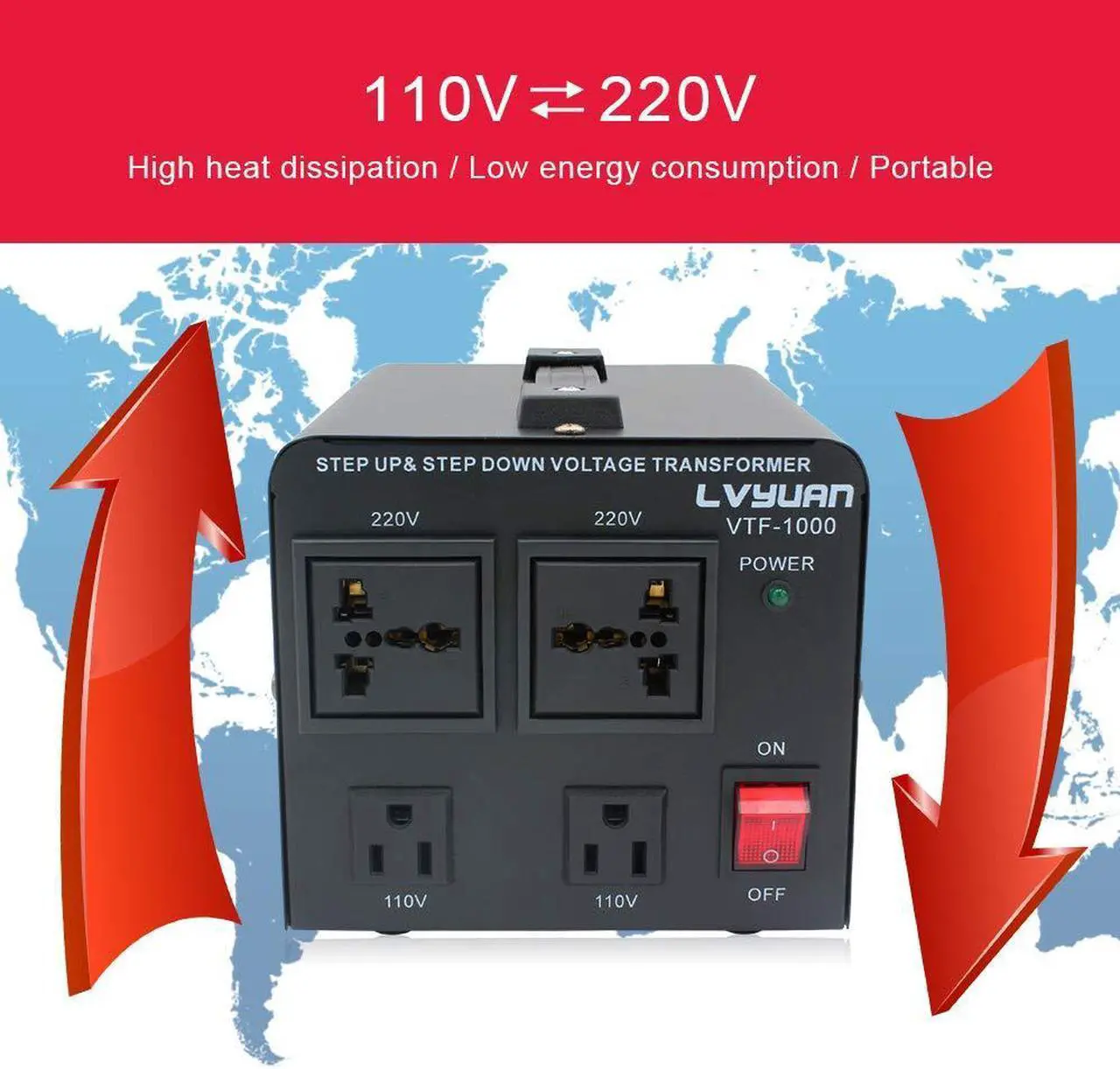 Alt view image 7 of 7 - Yinleader 1000W Voltage Converter Transformer(110V to 220V OR 220V to 110V) 1000 Watt Step Up/Down Converter 110/120 Volt - 220/240 Volt w/US Power Cord,Circuit Breaker Protection (VTUS-1000)