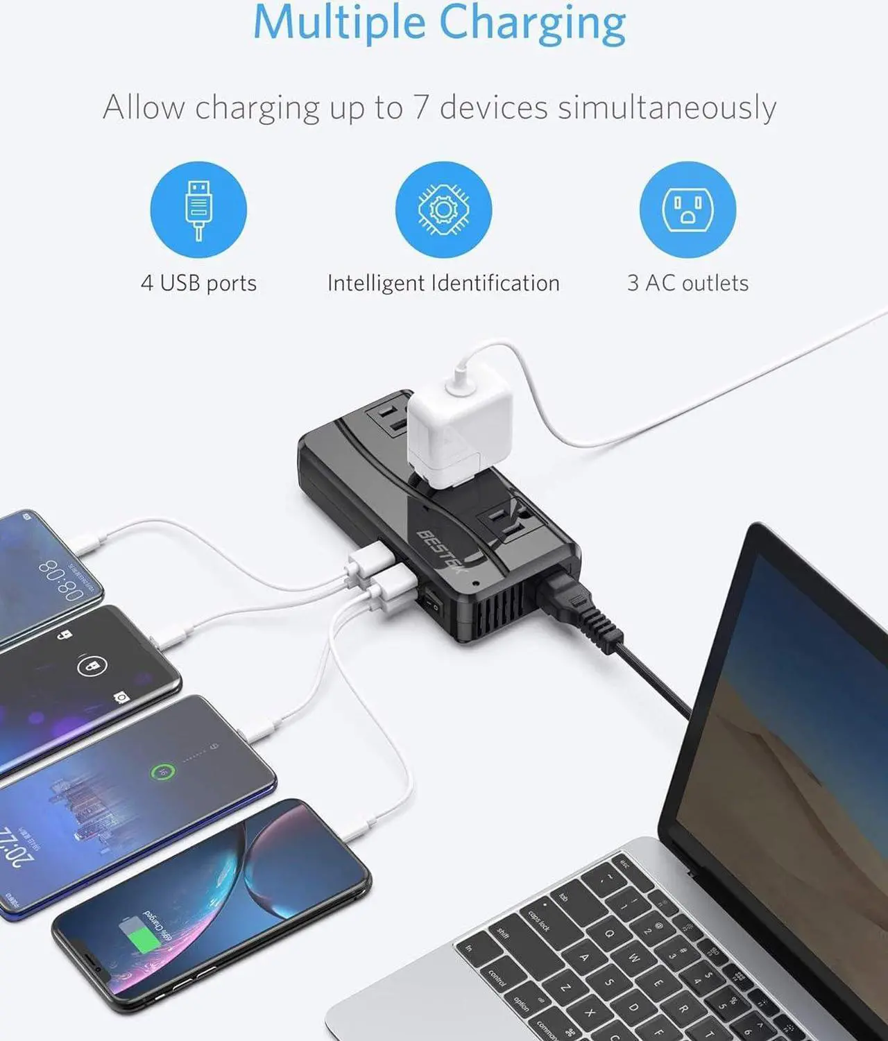 Alt view image 4 of 7 - BESTEK 250W Power Converter 3-Outlet and 4-Port USB Travel Voltage Transformer 220V to 110V with Type G/D/M/AU/US Travel Plug Adapters