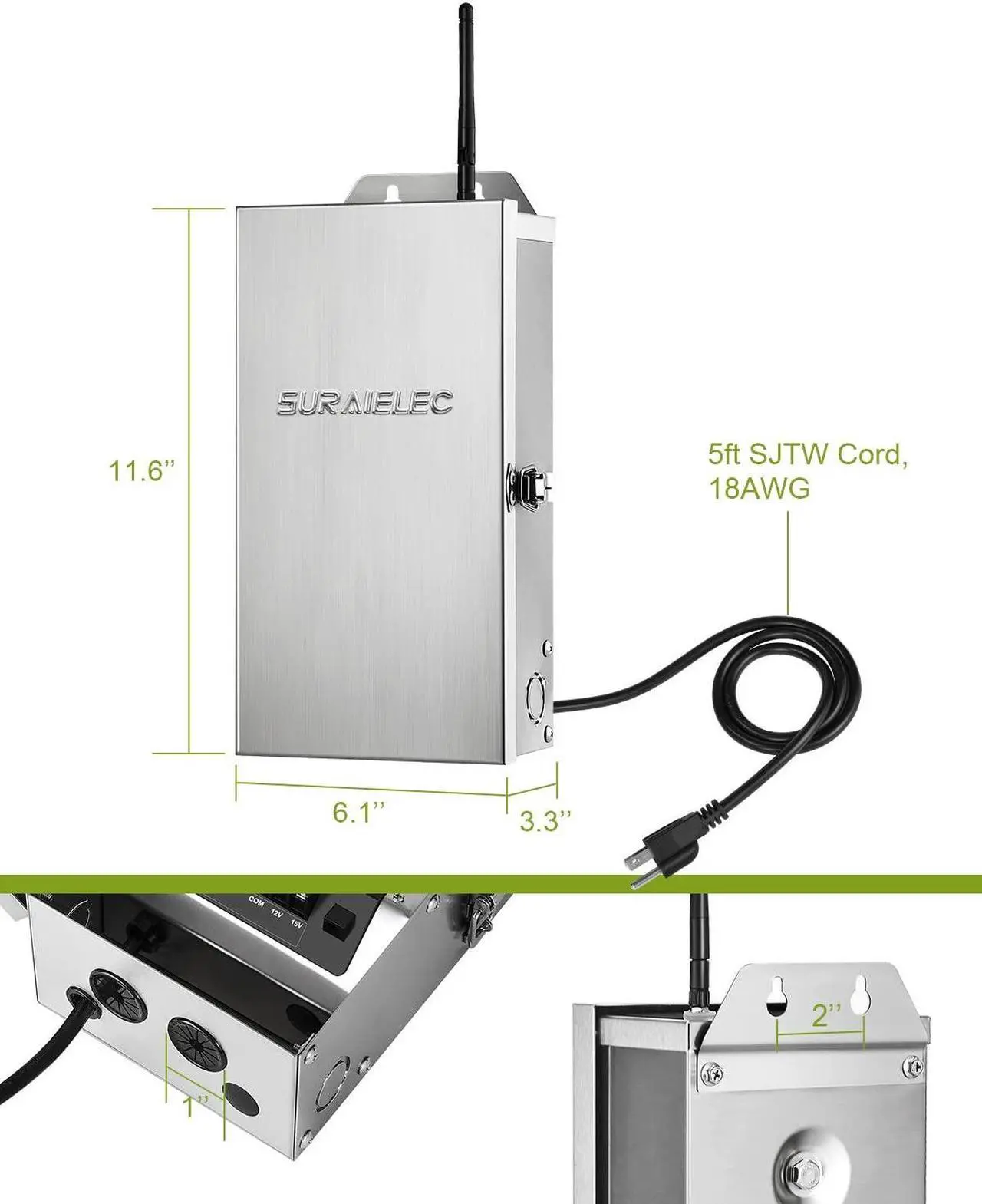 Alt view image 7 of 7 - SURAIELEC 300W Wi-Fi Low Voltage Landscape Transformer, 120V to 12V 15V AC Output, Smart Landscape Lighting Transformer for Indoor Outdoor Use, Work with Alexa and Google Assistant, Stainless Steel