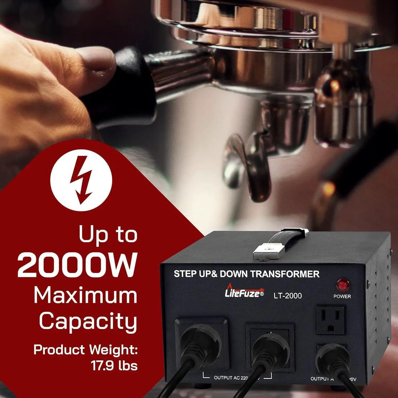 Alt view image 4 of 7 - LiteFuze LT Series 2000 Watt Voltage Converter Transformer Step Up/Down - 110v to 220v / 220v to 110v Power Converter - Fully Grounded Cord - Universal Socket, CE Certified