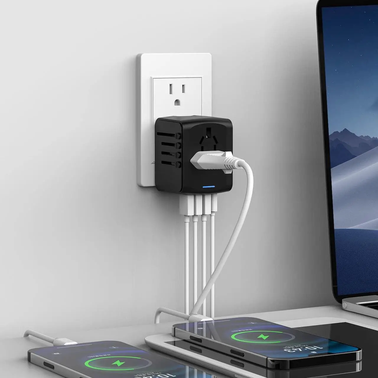 Alt view image 6 of 7 - SAUNORCH Universal International Travel Power Adapter W/High Speed 2.4A USB, 3.0A Type-C Wall Charger, European Adapter, Worldwide AC Outlet Plugs Adapters for Europe, UK, US, AU, Asia-Black