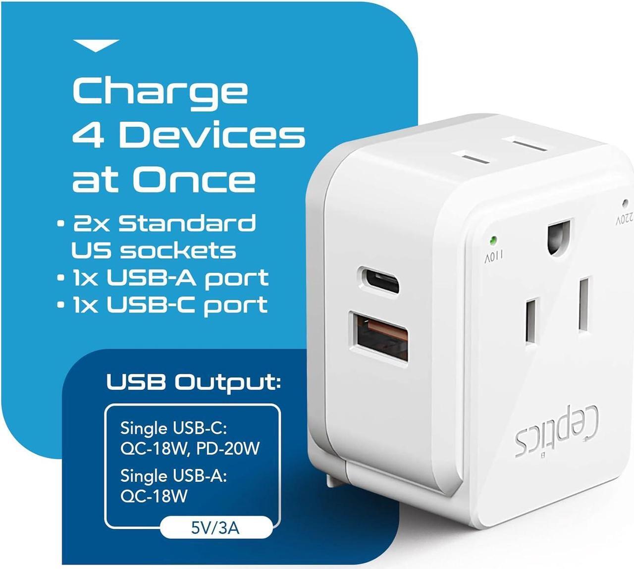 Alt view image 6 of 7 - European Plug Travel Adapter Set 20W PD & QC Safe Dual USB & USB-C - 2 USA Socket - Compact - Use in Germany France Italy UK - Includes Type E/F Type C Type G SWadAPt Attachments