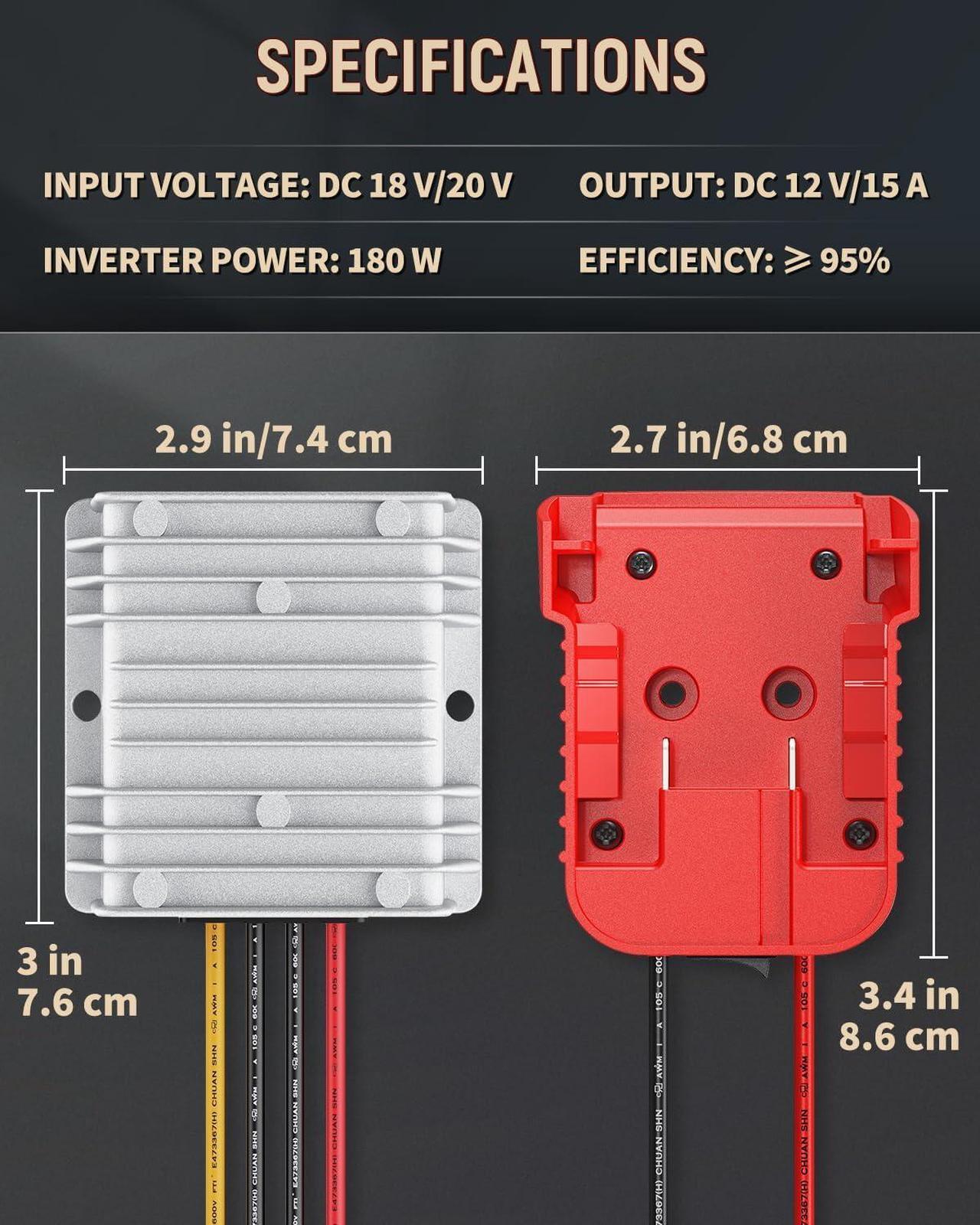Alt view image 2 of 7 - Vibit 18 V to 12 V Step-Down Converter for Milwaukee M18 Battery, DC Power Adapter, Voltage Reducer Transformer 180 W Buck Converter Regulator for Golf Cart RC Car Truck Light & DIY