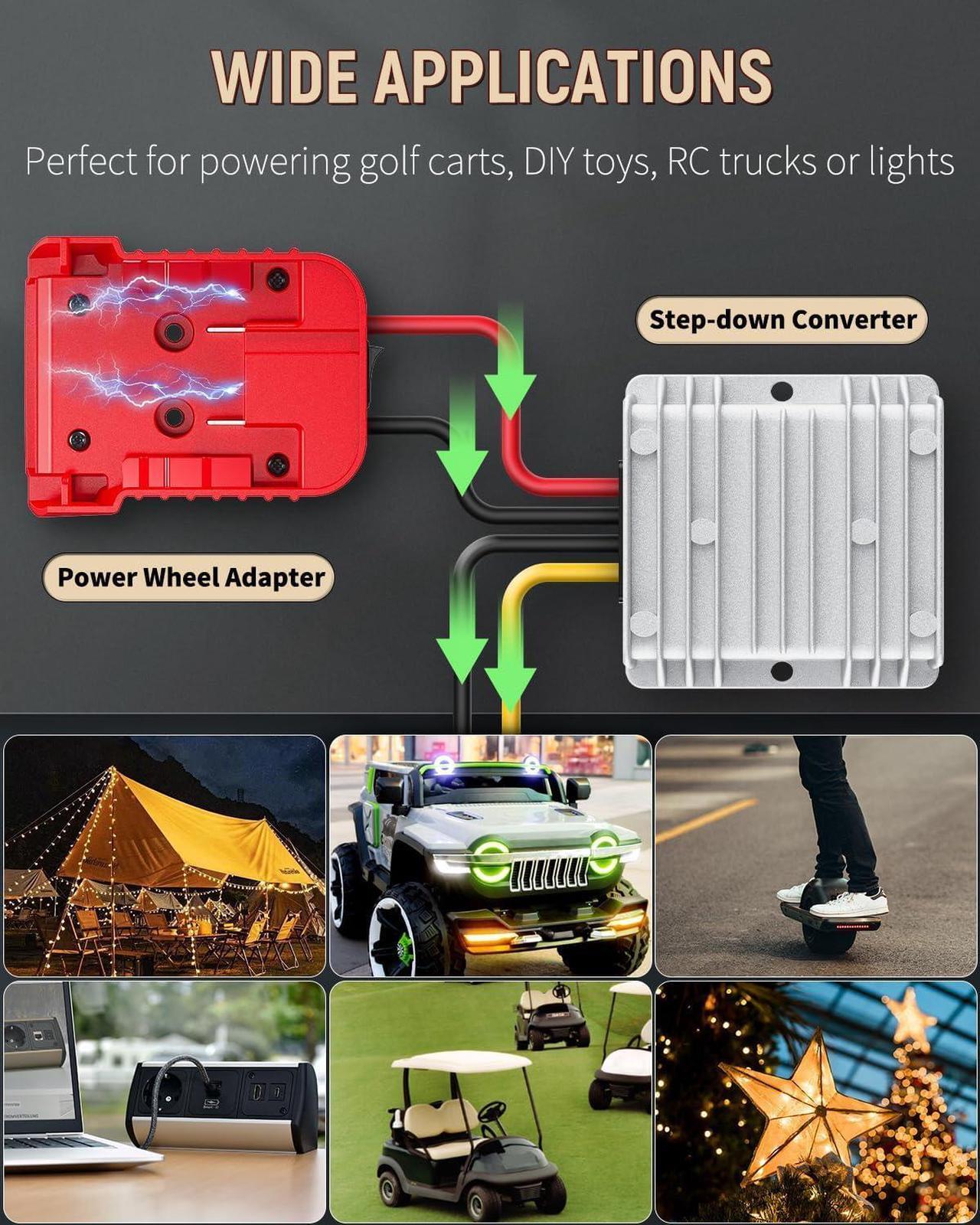 Alt view image 5 of 7 - Vibit 18 V to 12 V Step-Down Converter for Milwaukee M18 Battery, DC Power Adapter, Voltage Reducer Transformer 180 W Buck Converter Regulator for Golf Cart RC Car Truck Light & DIY
