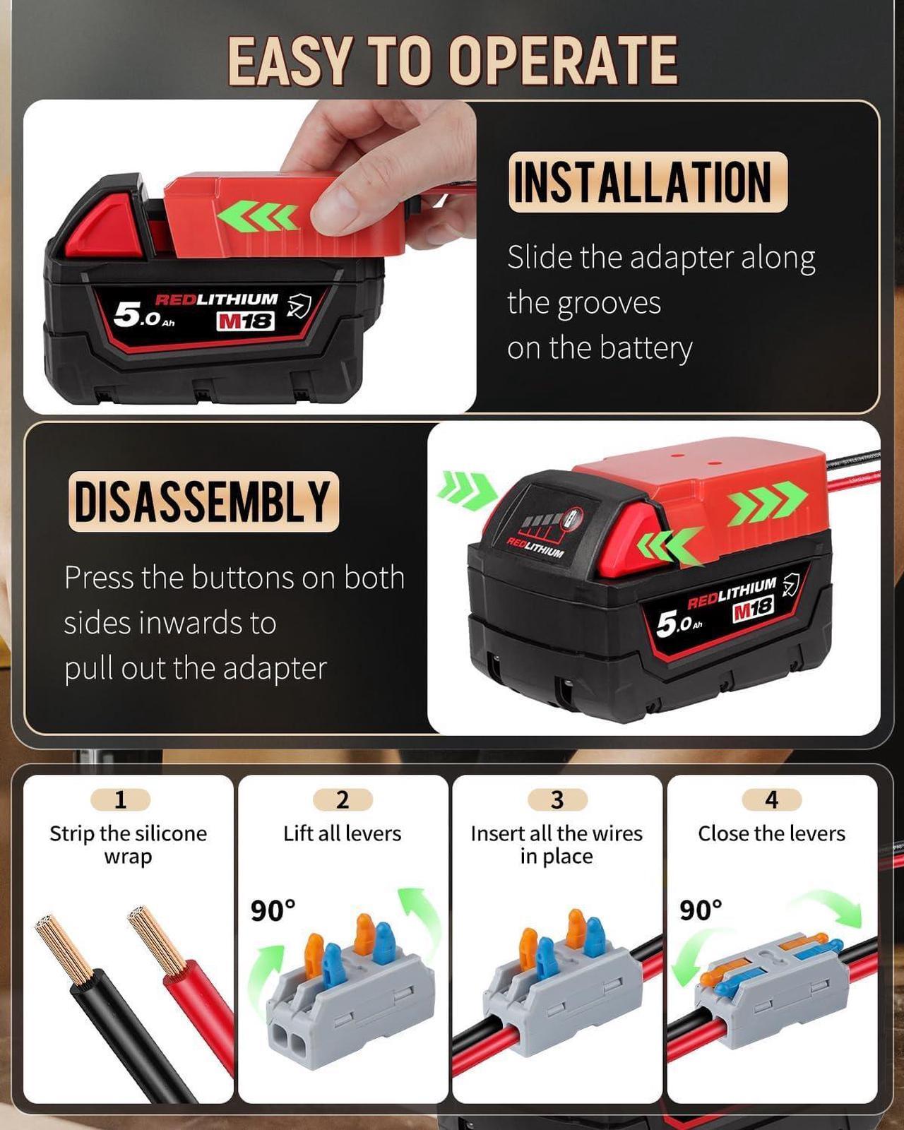 Alt view image 6 of 7 - Vibit 18 V to 12 V Step-Down Converter for Milwaukee M18 Battery, DC Power Adapter, Voltage Reducer Transformer 180 W Buck Converter Regulator for Golf Cart RC Car Truck Light & DIY