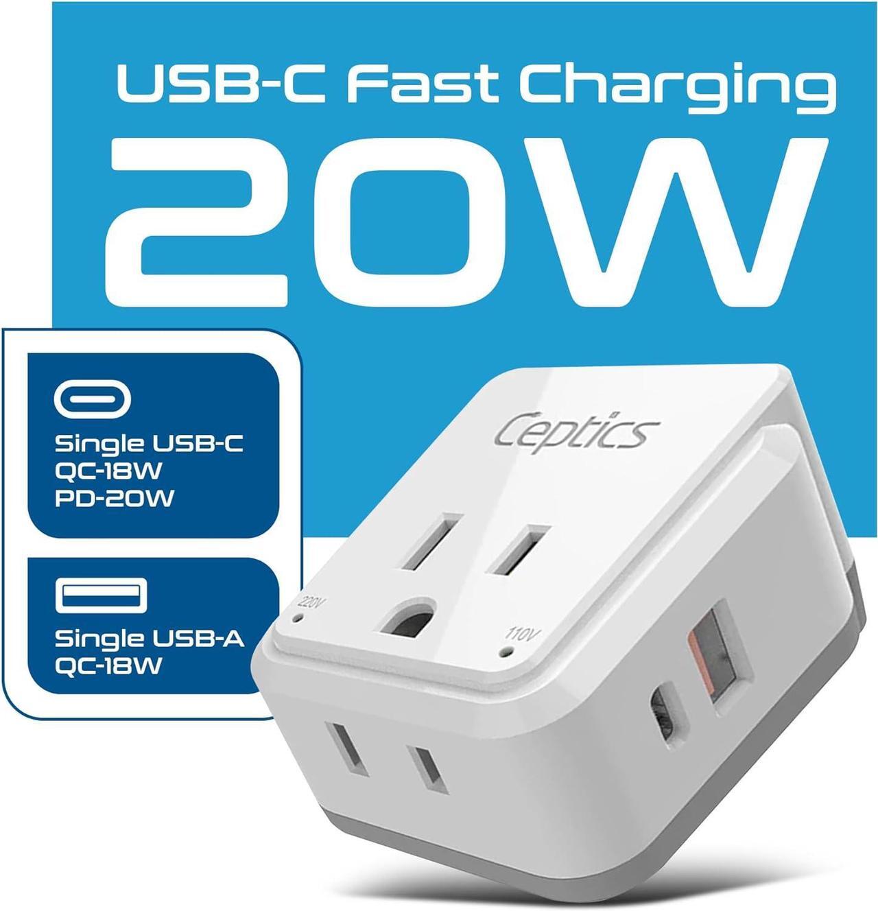 Alt view image 2 of 7 - European Plug Travel Adapter Set 20W PD & QC Safe Dual USB & USB-C - 2 USA Socket - Compact - Use in Germany France Italy UK - Includes Type E/F Type C Type G SWadAPt Attachments