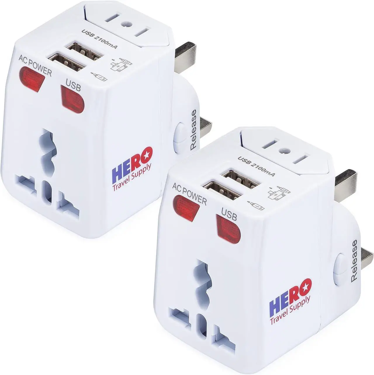 Main image of Universal Travel Adapter (2 USB Ports)  Power Plug for US Europe France UK Ireland Thailand NZ Australia 100+ Countries (2-Pack)