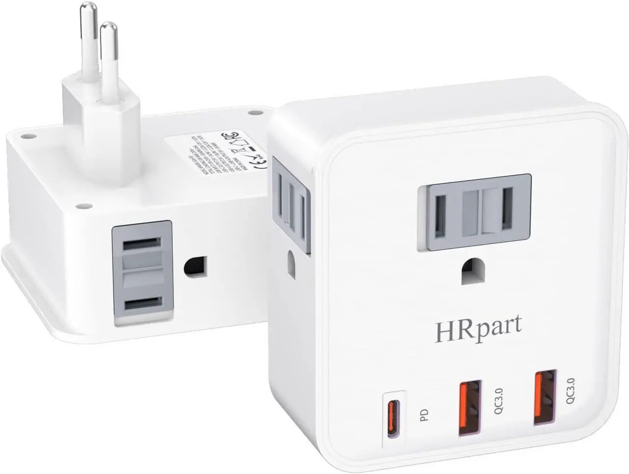 Main image of [2 Pack] European Travel Plug Adapter,HRpart International Power Adapter,with 20W PD3.0&QC3.0 Ports,High-Speed Charging for Mobile Phones,Travel Essentials from USA to Europe White