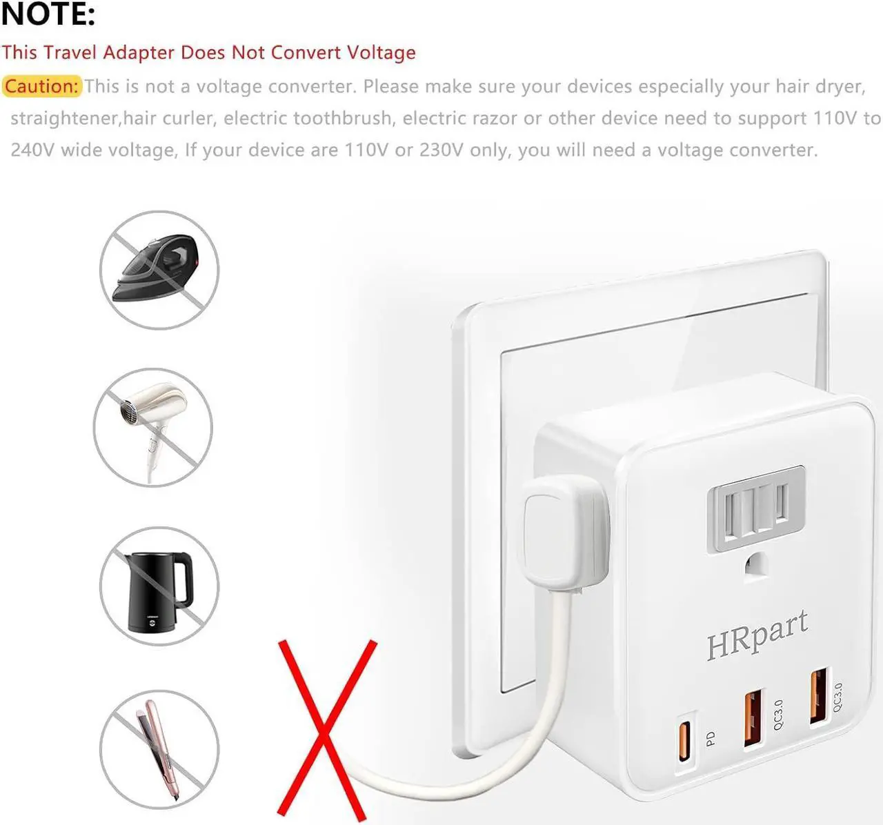 Alt view image 7 of 7 - [2 Pack] European Travel Plug Adapter,HRpart International Power Adapter,with 20W PD3.0&QC3.0 Ports,High-Speed Charging for Mobile Phones,Travel Essentials from USA to Europe White
