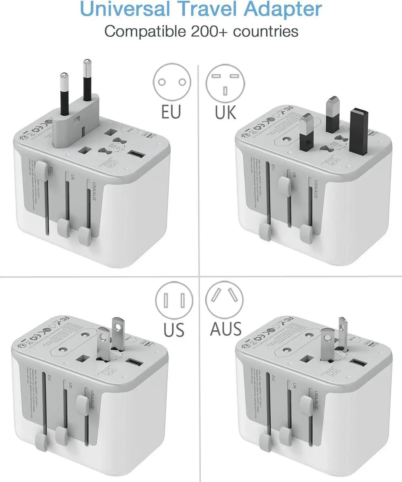 Alt view image 2 of 7 - TESSAN Universal Travel Adapter, International Power Adapter 5.6A 28W 3 USB C 2 USB A Ports, Travel Worldwide Plug Adaptor, Outlet Wall Charger for Europe UK EU AUS (Type C/G/A/I)