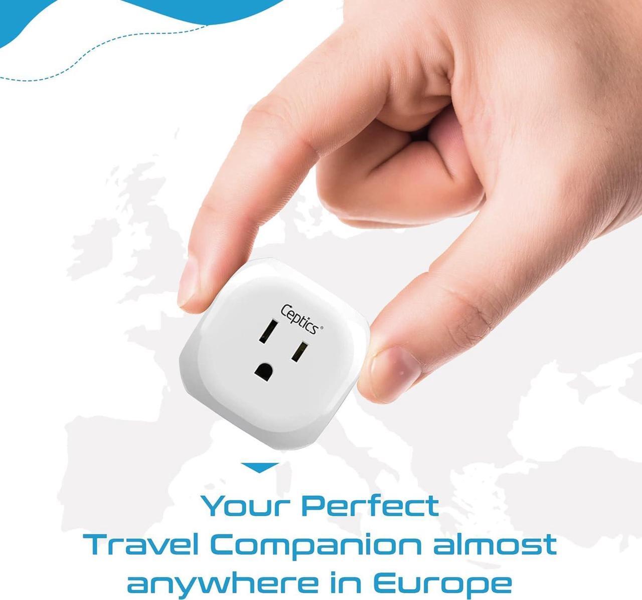 Alt view image 4 of 7 - Ceptics India, Pakistan Travel Adapter - 5 Input with QC 3.1A Dual USB and USB-C - Ultra Compact - Light Weight - USA to Any Type D Countries Such as Bangladesh, Maldives and More (PTU-10), White