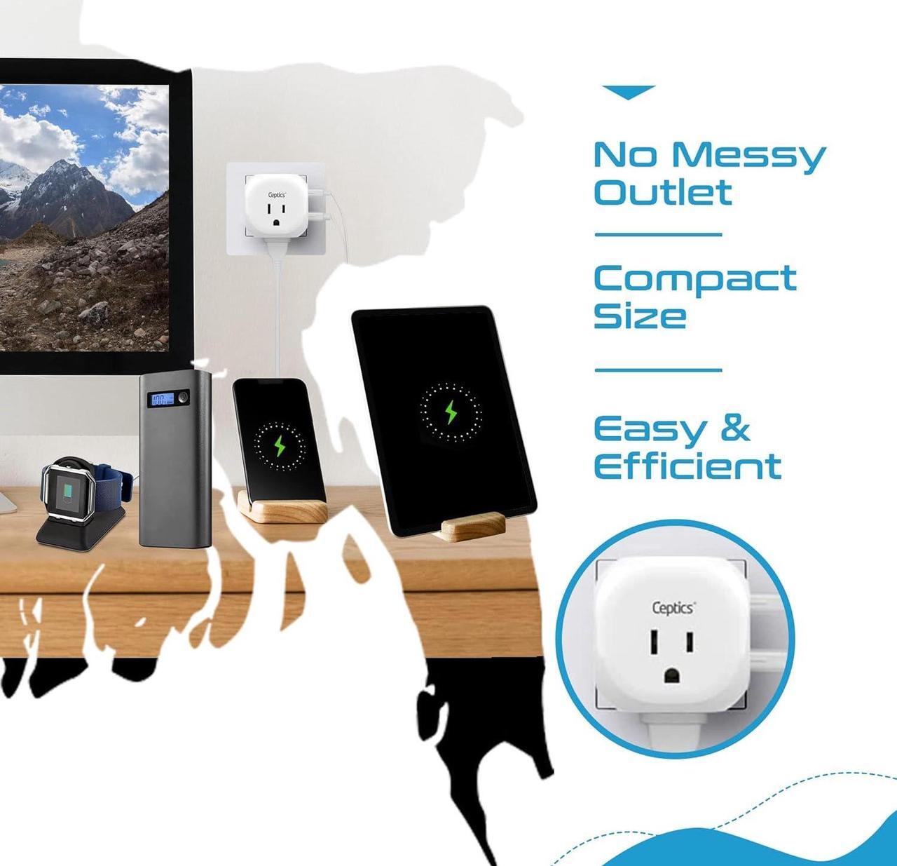 Alt view image 5 of 7 - Ceptics India, Pakistan Travel Adapter - 5 Input with QC 3.1A Dual USB and USB-C - Ultra Compact - Light Weight - USA to Any Type D Countries Such as Bangladesh, Maldives and More (PTU-10), White