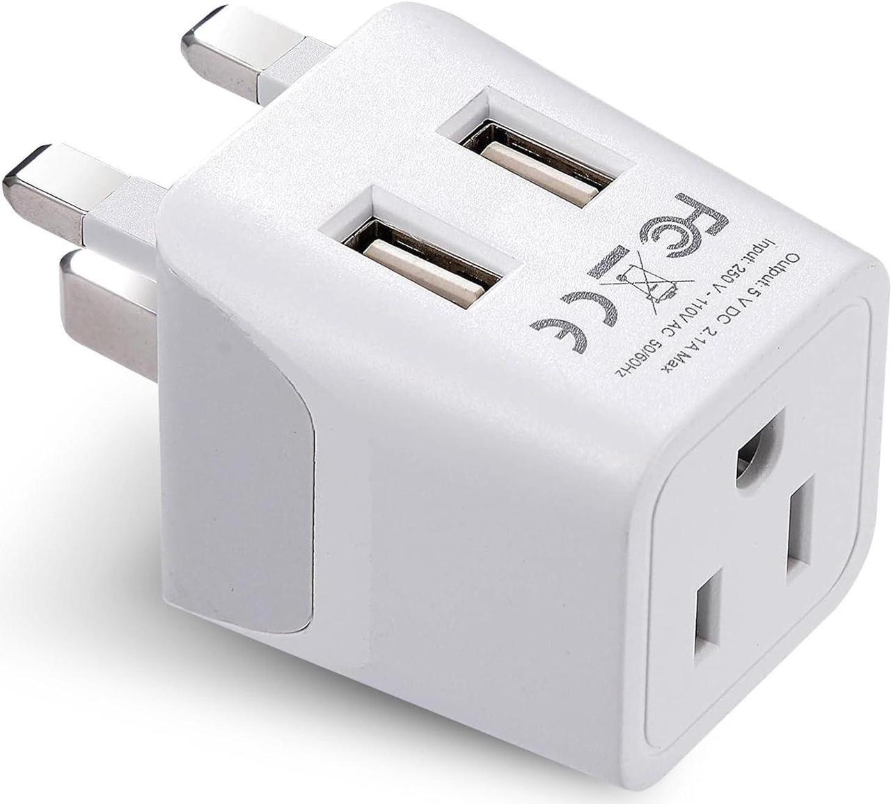 Main image of Ceptics UK Travel Adapter Plug - with 2 USB + USA Socket Input - Type G - Ultra Compact - Safe Grounded Perfect for Cell Phones, Laptops, Camera Chargers