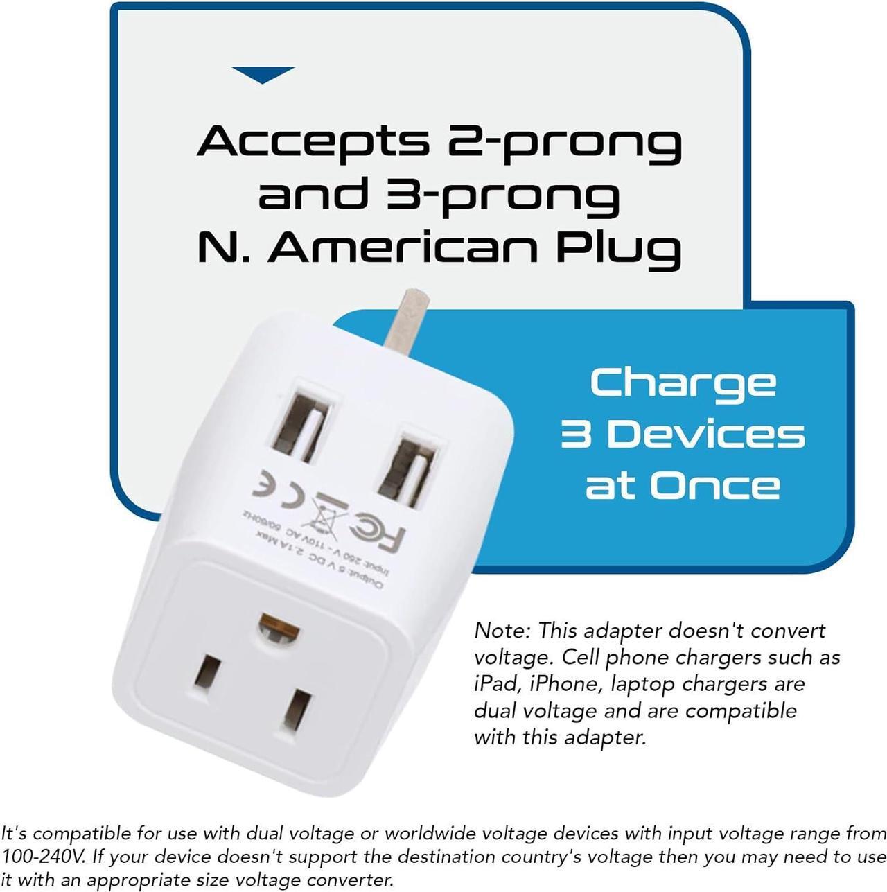 Alt view image 5 of 7 - Ceptics UK Travel Adapter Plug - with 2 USB + USA Socket Input - Type G - Ultra Compact - Safe Grounded Perfect for Cell Phones, Laptops, Camera Chargers