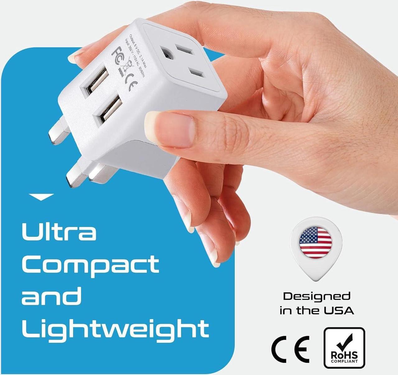 Alt view image 6 of 7 - Ceptics UK Travel Adapter Plug - with 2 USB + USA Socket Input - Type G - Ultra Compact - Safe Grounded Perfect for Cell Phones, Laptops, Camera Chargers