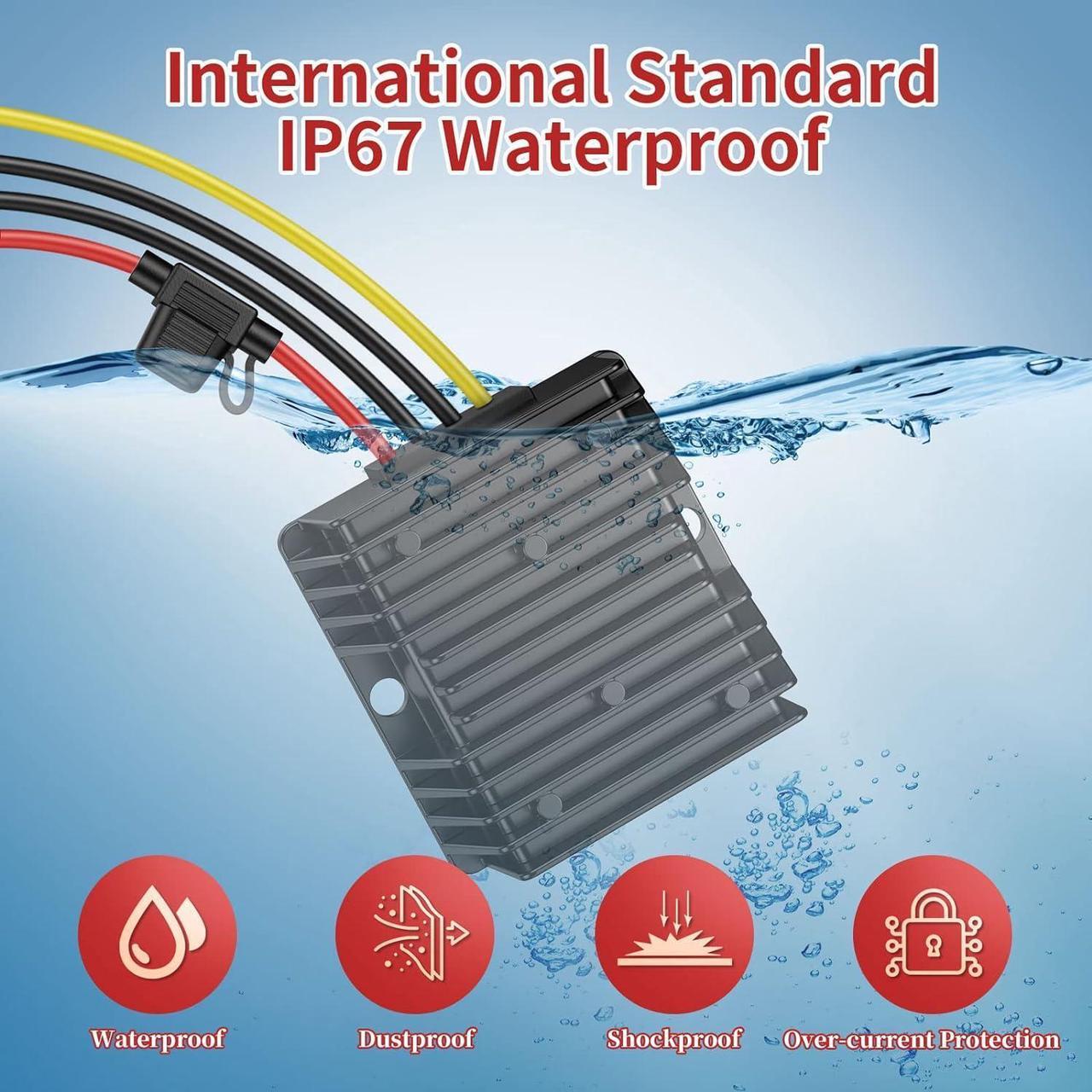Alt view image 5 of 7 - 24VDC to 12VDC Converter 15A 180W, 18V to 12V Converter with Fuse Waterproof and Wire Terminal Block, Converter 24V to 12V for Cart LED Light Truck Vehicle Boat Solar System (Accept DC 15-40V Inputs)