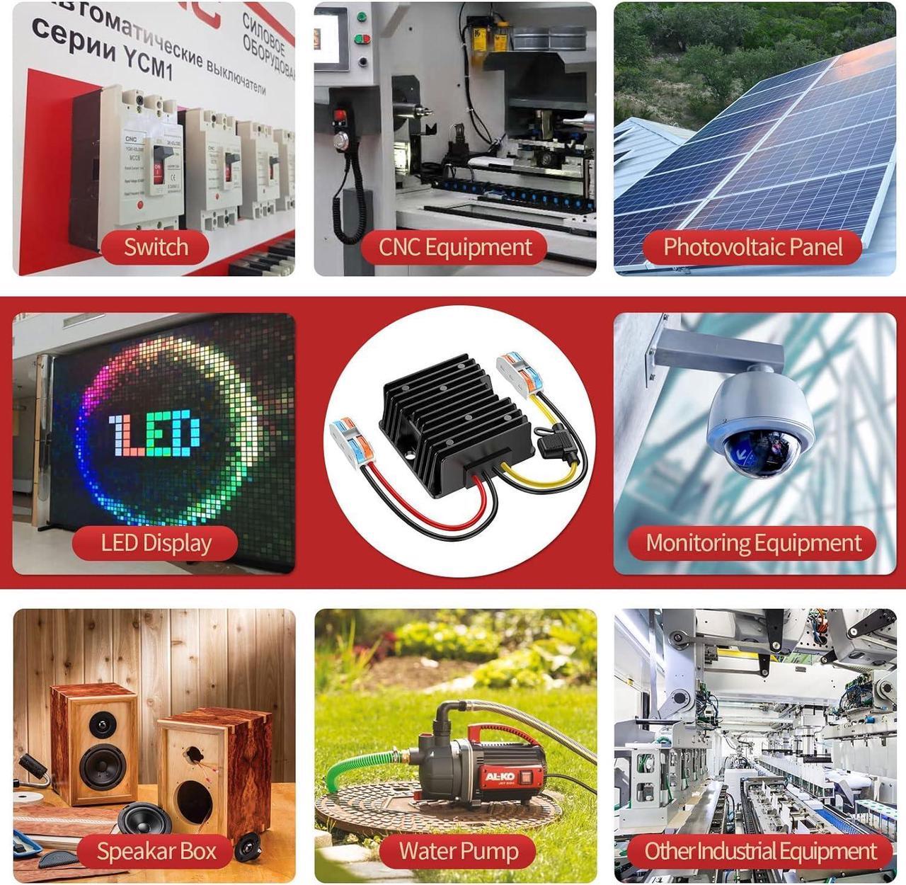 Alt view image 7 of 7 - 24VDC to 12VDC Converter 15A 180W, 18V to 12V Converter with Fuse Waterproof and Wire Terminal Block, Converter 24V to 12V for Cart LED Light Truck Vehicle Boat Solar System (Accept DC 15-40V Inputs)