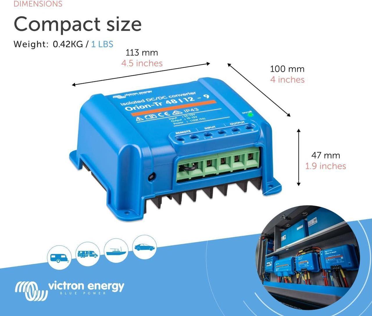 Alt view image 3 of 5 - Victron Energy Orion-Tr IP43 48/12-Volt 9 amp 110-Watt Isolated DC-DC Converter