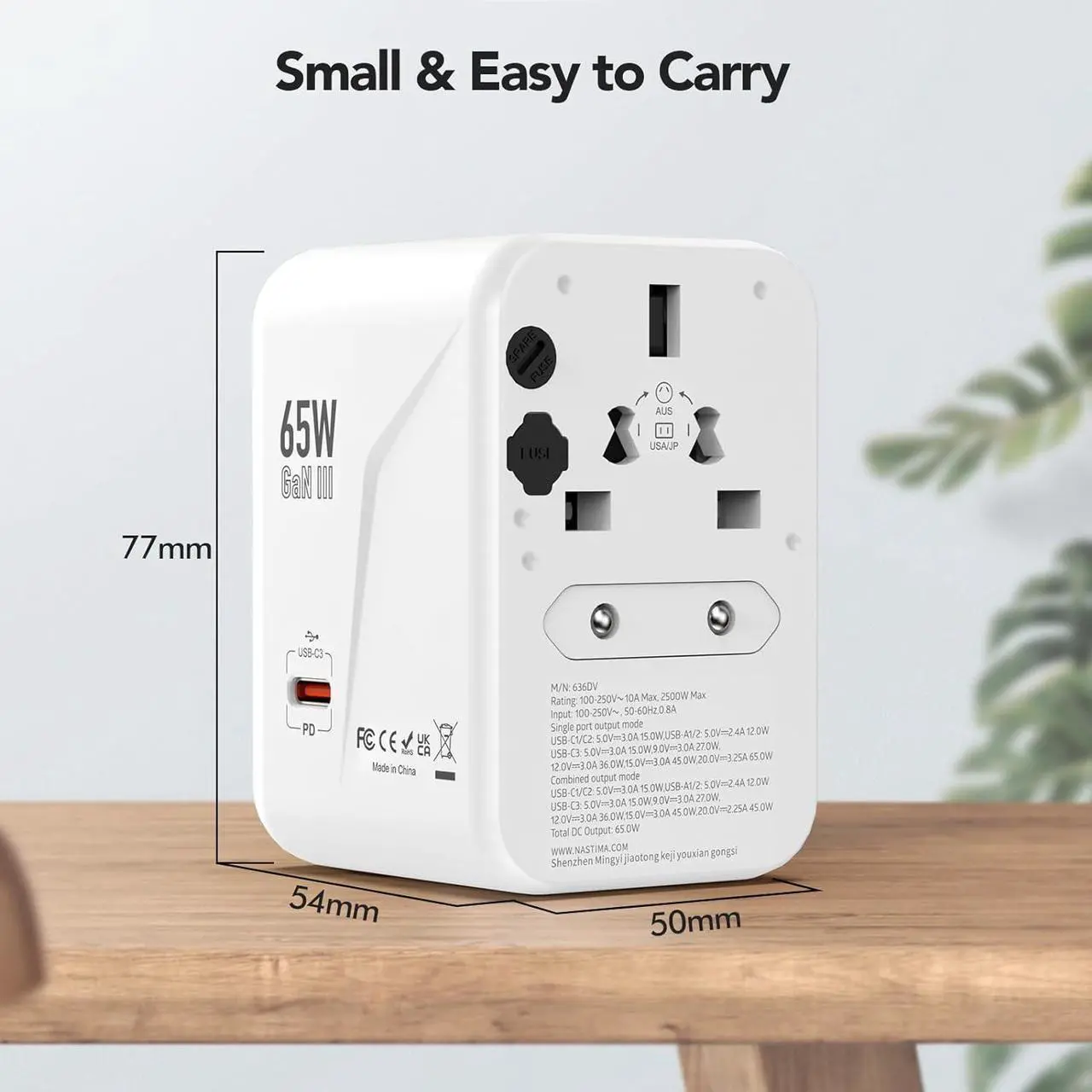 Alt view image 7 of 7 - NASTIMA 65W Universal Travel Adapter Worldwide, 3USB-C PD & 2USB-A QC Travel Charger, GaN III Technology for Laptops Tablets Phones with UK,EU,AU,US Plugs (Type G/C/I/A)