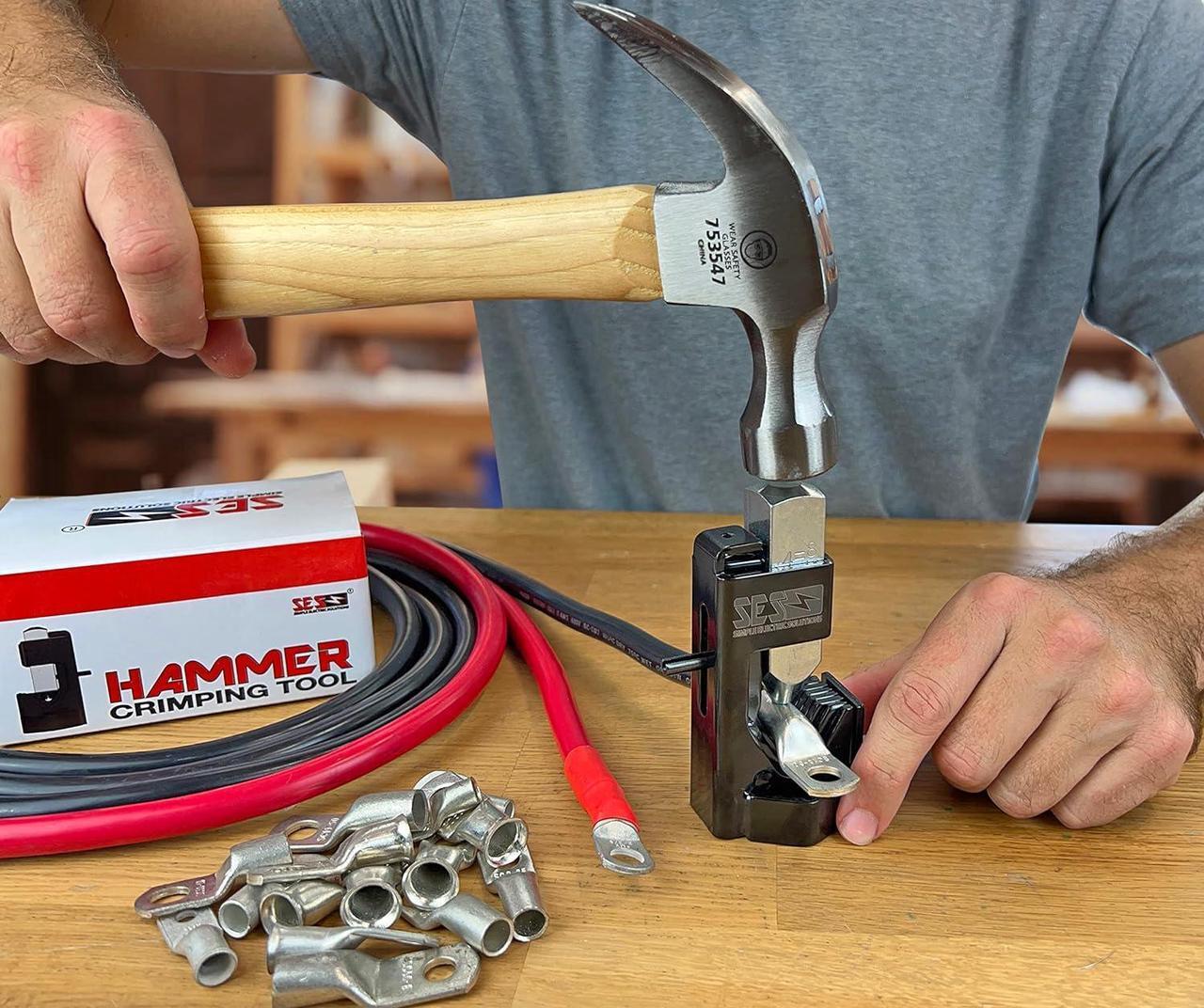 Alt view image 6 of 6 - Hammer Battery Lug Crimping Tool for 8, 6, 4, 2, 1/0, 2/0, 3/0, 4/0 American Wire Gauge (AWG) Wire and Cable
