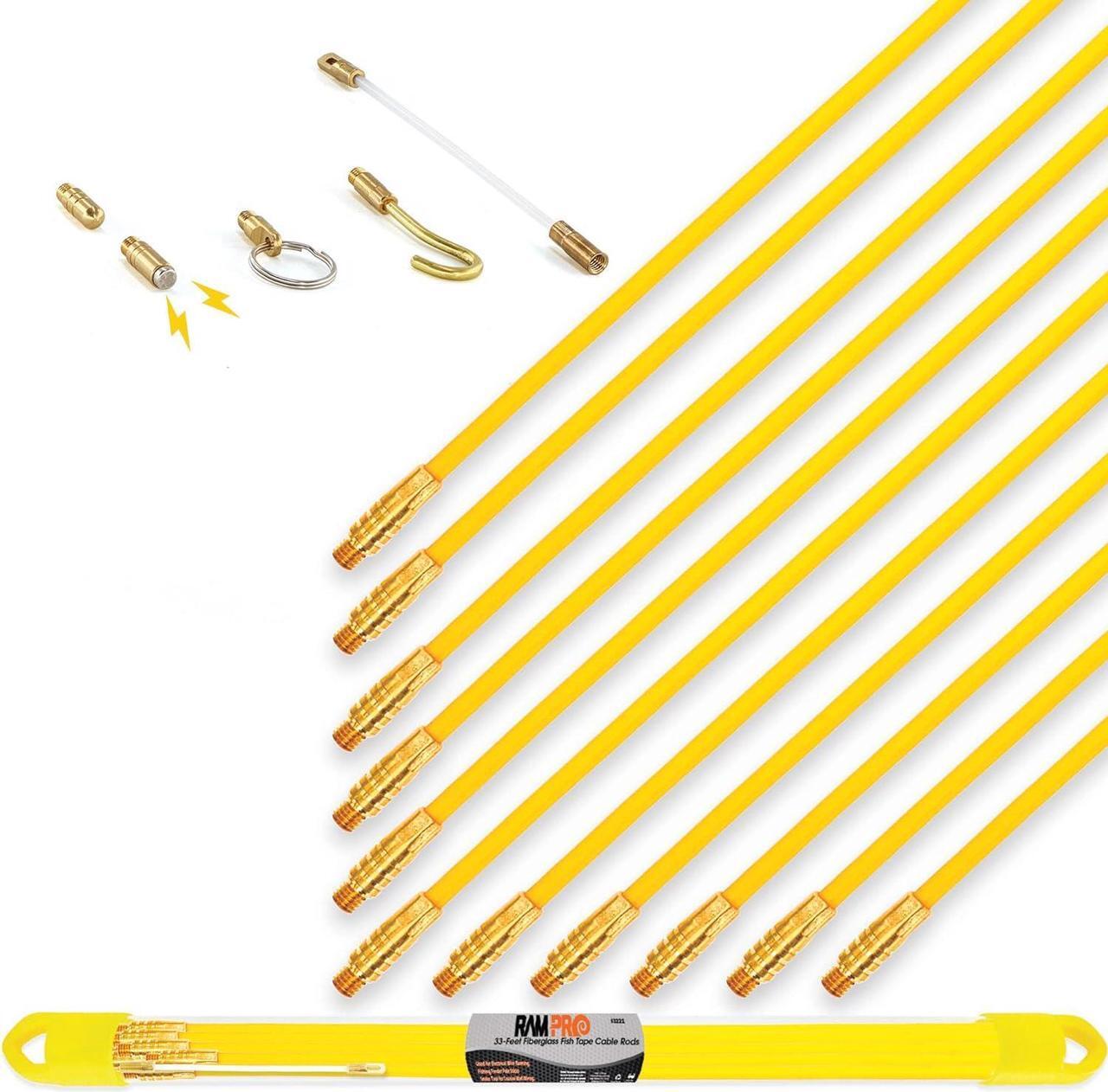 Main image of 33' Fiberglass Fish Tape Wire Puller - Flexible Wire Puller Electrical Fish Rod to Fish Wire Through Wall, Pull/Push Pole for Cable Fishing Tools - by Ram-Pro
