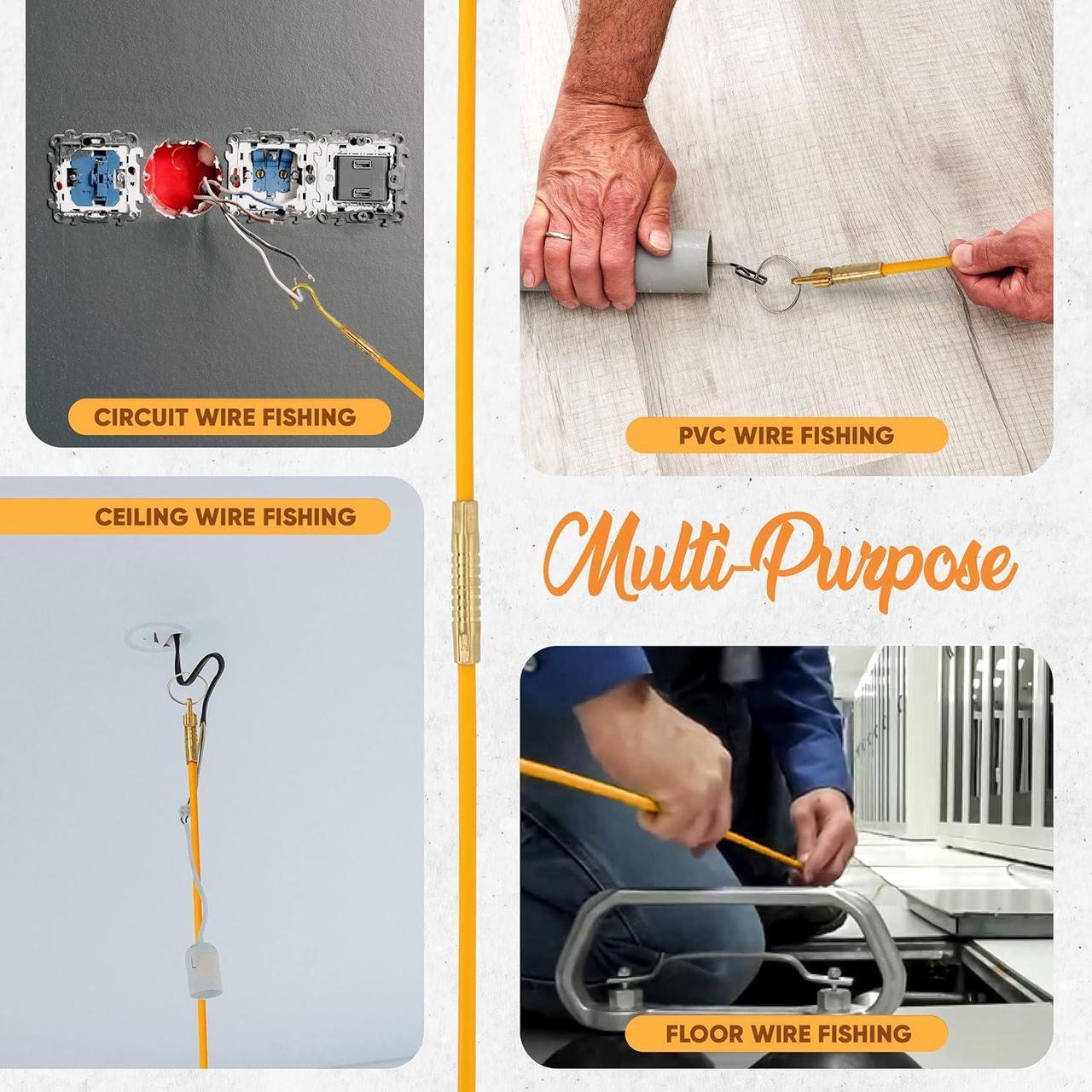 Alt view image 4 of 7 - 33' Fiberglass Fish Tape Wire Puller - Flexible Wire Puller Electrical Fish Rod to Fish Wire Through Wall, Pull/Push Pole for Cable Fishing Tools - by Ram-Pro