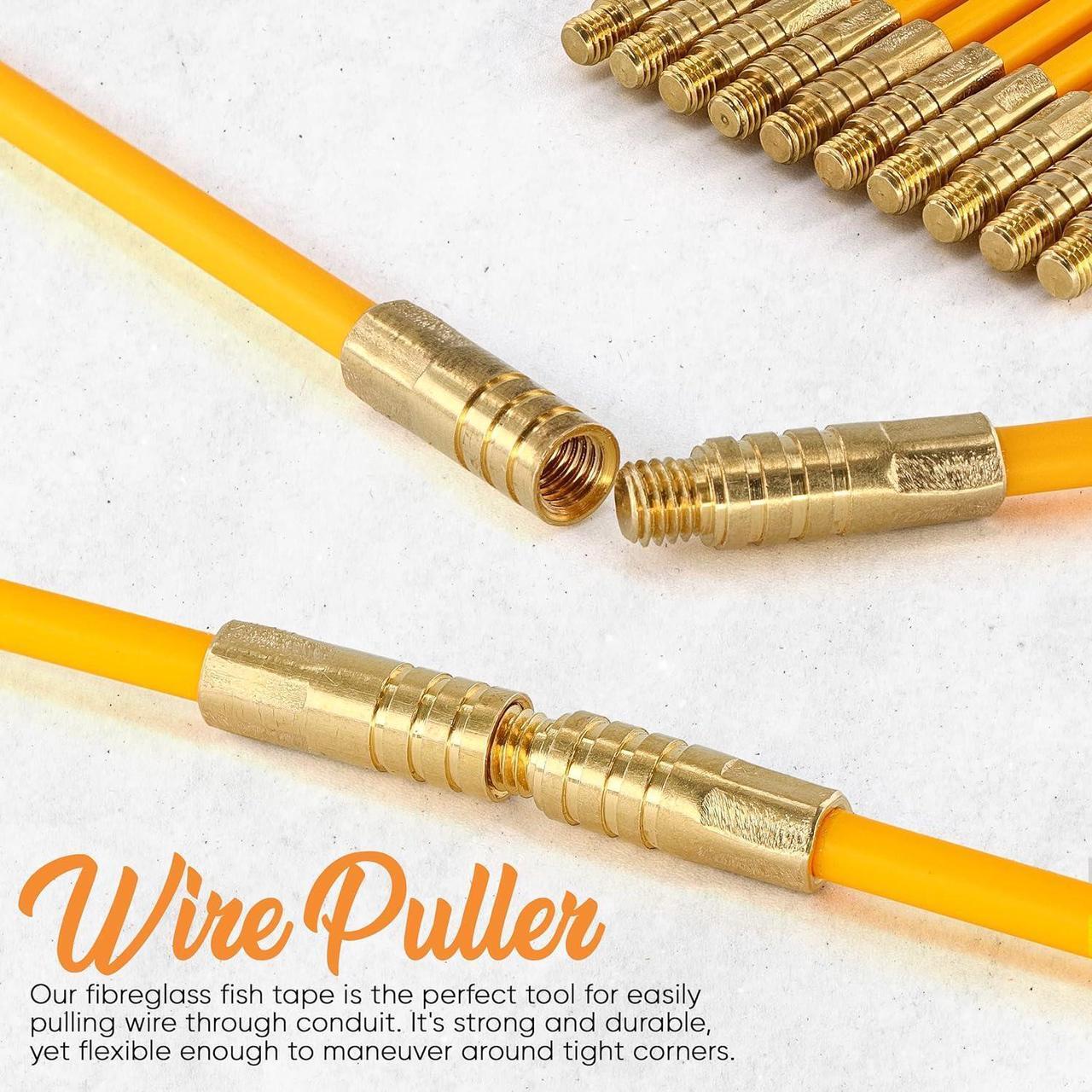 Alt view image 5 of 7 - 33' Fiberglass Fish Tape Wire Puller - Flexible Wire Puller Electrical Fish Rod to Fish Wire Through Wall, Pull/Push Pole for Cable Fishing Tools - by Ram-Pro